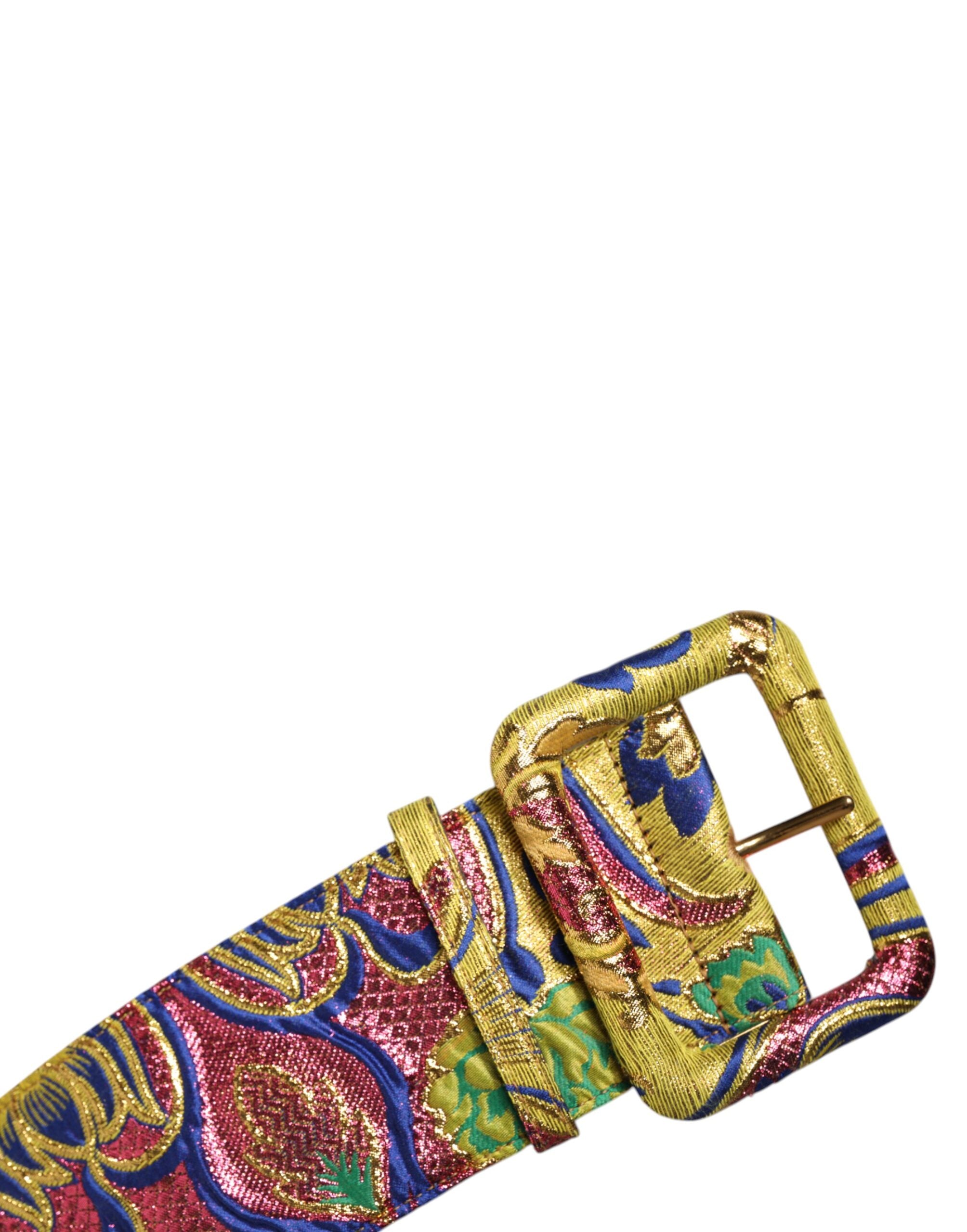 Dolce & Gabbana Multicolor Floral Jacquard Breiter Taillengürtel