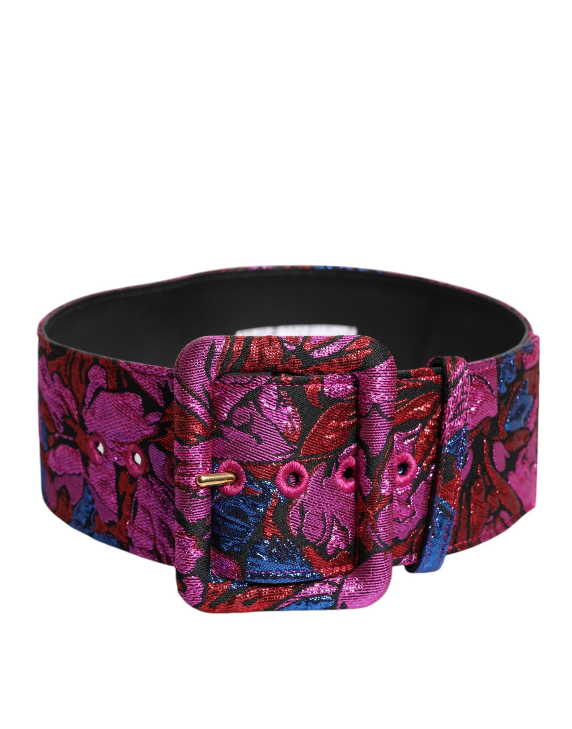 Dolce & Gabbana Multicolor Floral Jacquard Lurex Breite Taille Schnalle Gürtel