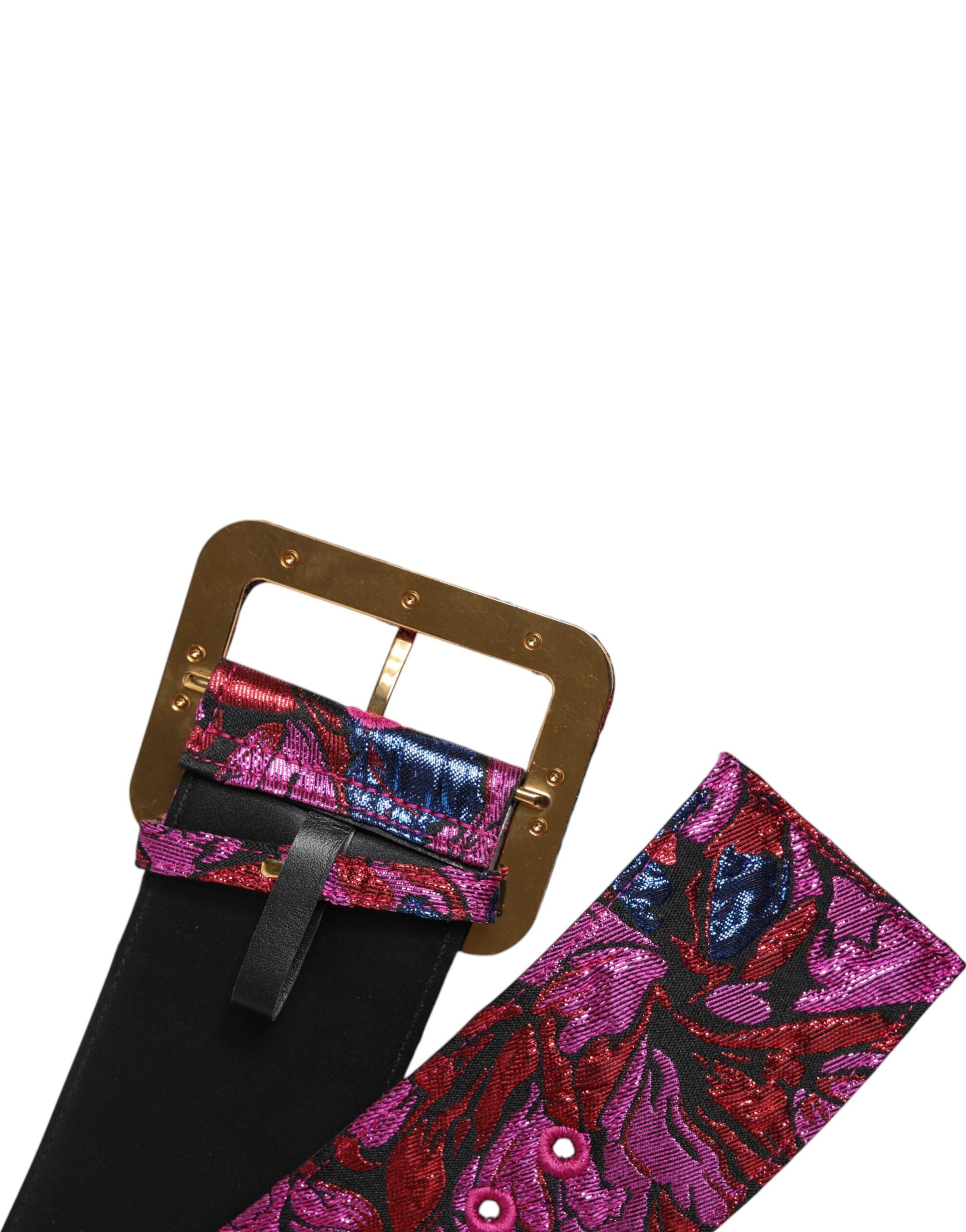 Dolce & Gabbana Multicolor Floral Jacquard Lurex Breite Taille Schnalle Gürtel