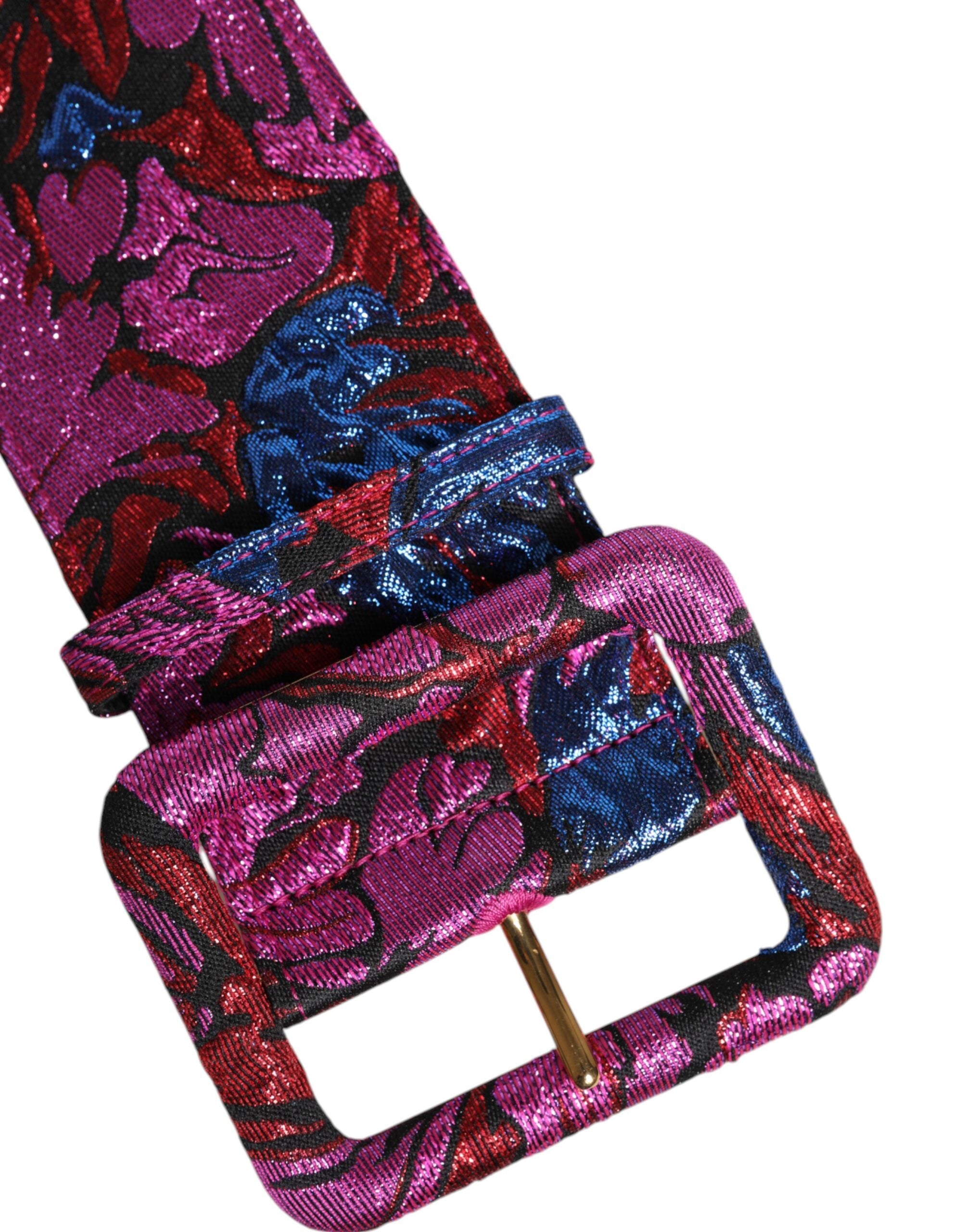 Dolce & Gabbana Multicolor Floral Jacquard Lurex Breite Taille Schnalle Gürtel