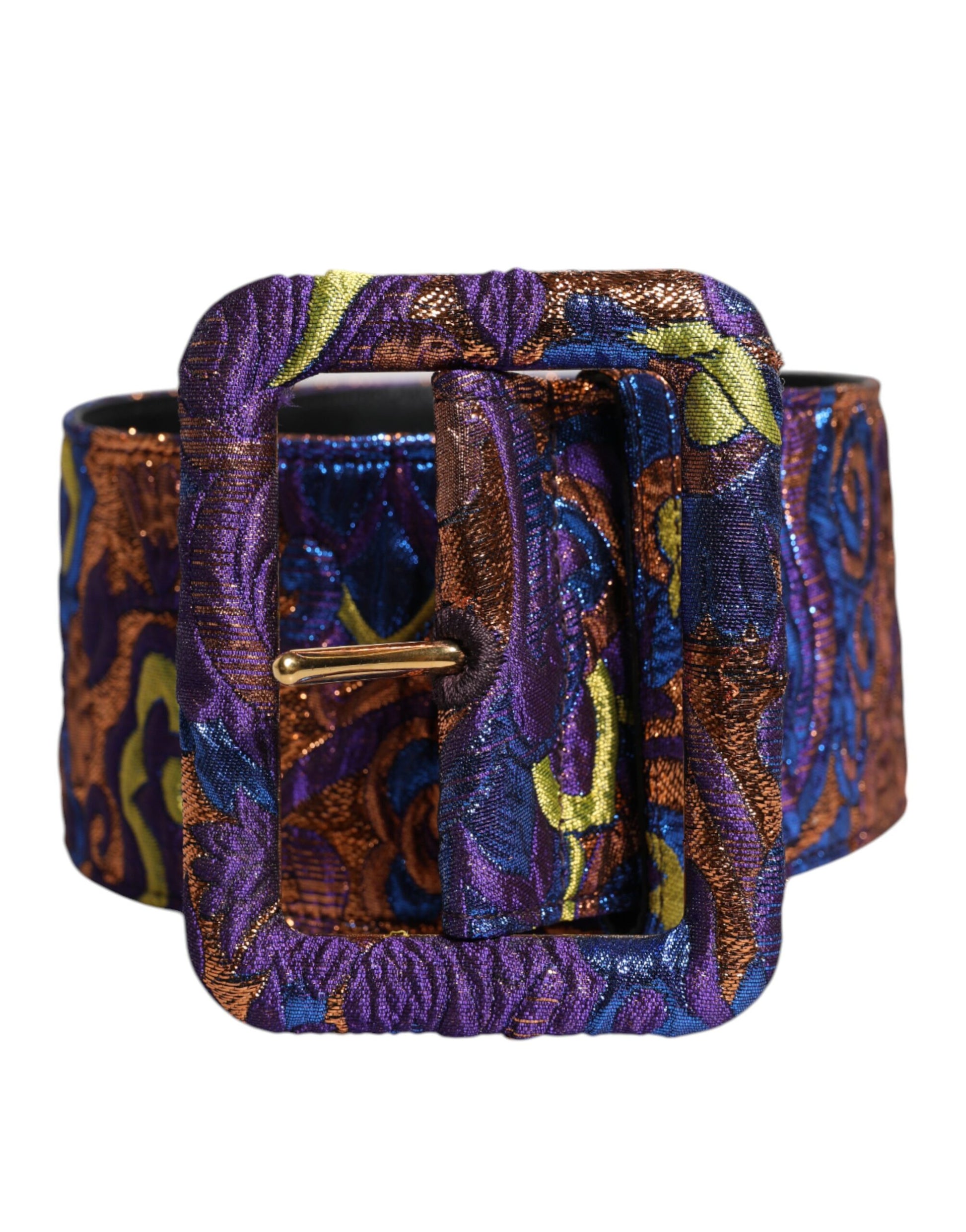 Dolce & Gabbana Multicolor Floral Jacquard Lurex Breite Taille Schnalle Gürtel