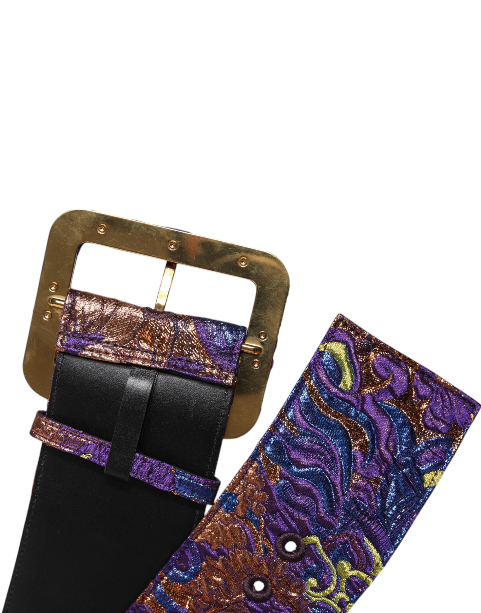 Dolce & Gabbana Multicolor Floral Jacquard Lurex Breite Taille Schnalle Gürtel