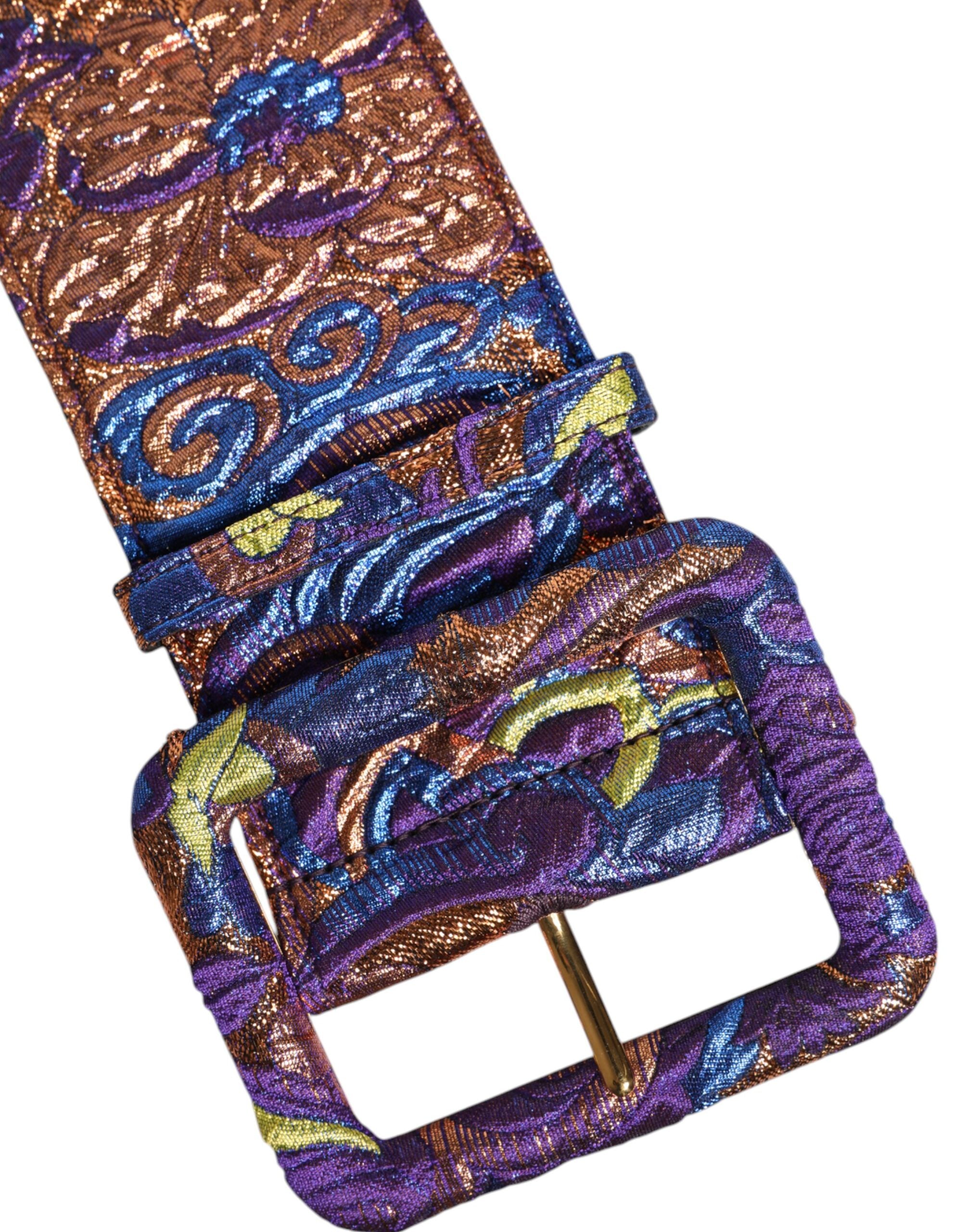 Dolce & Gabbana Multicolor Floral Jacquard Lurex Breite Taille Schnalle Gürtel