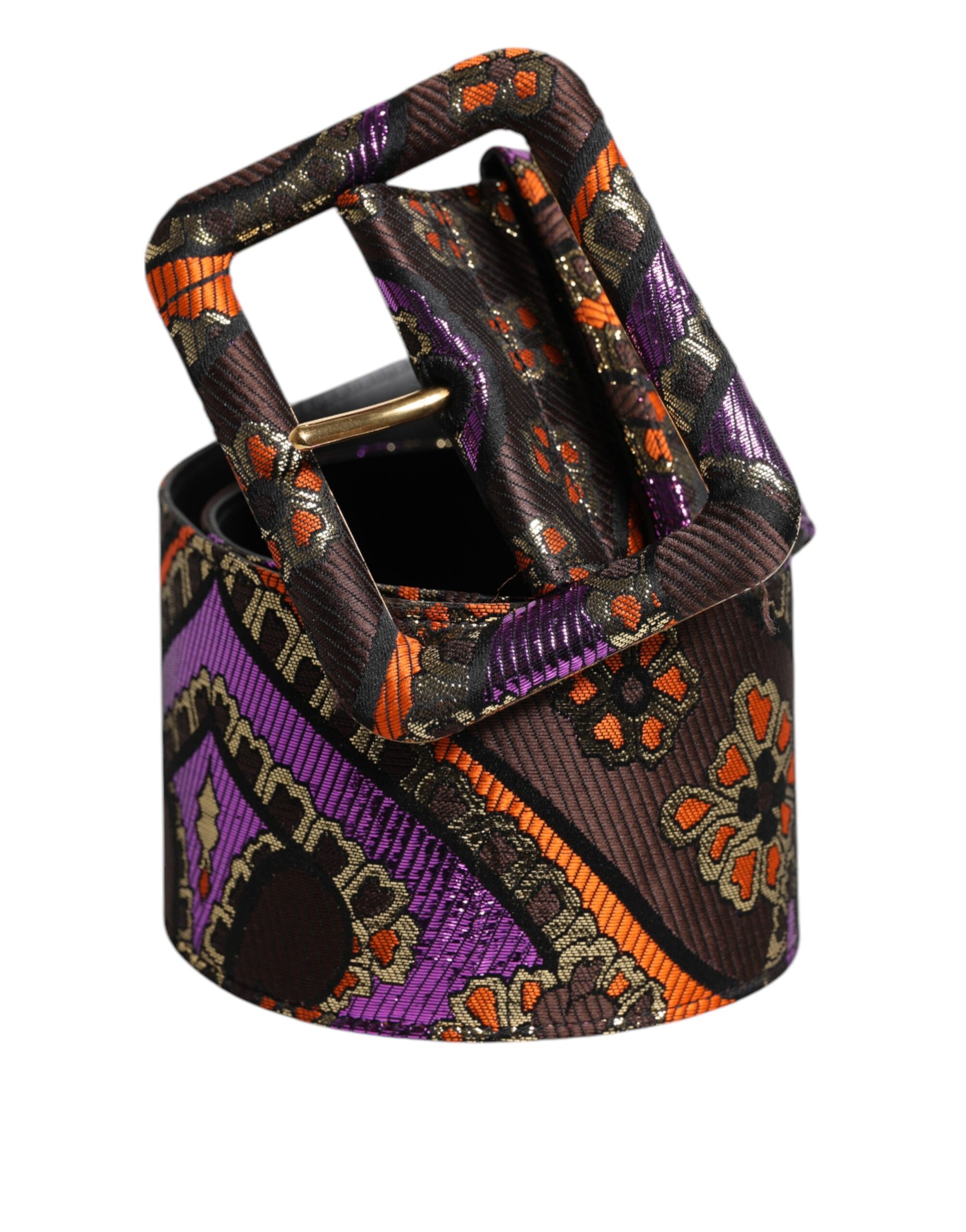 Dolce & Gabbana Multicolor Floral Jacquard Lurex Breite Taille Schnalle Gürtel