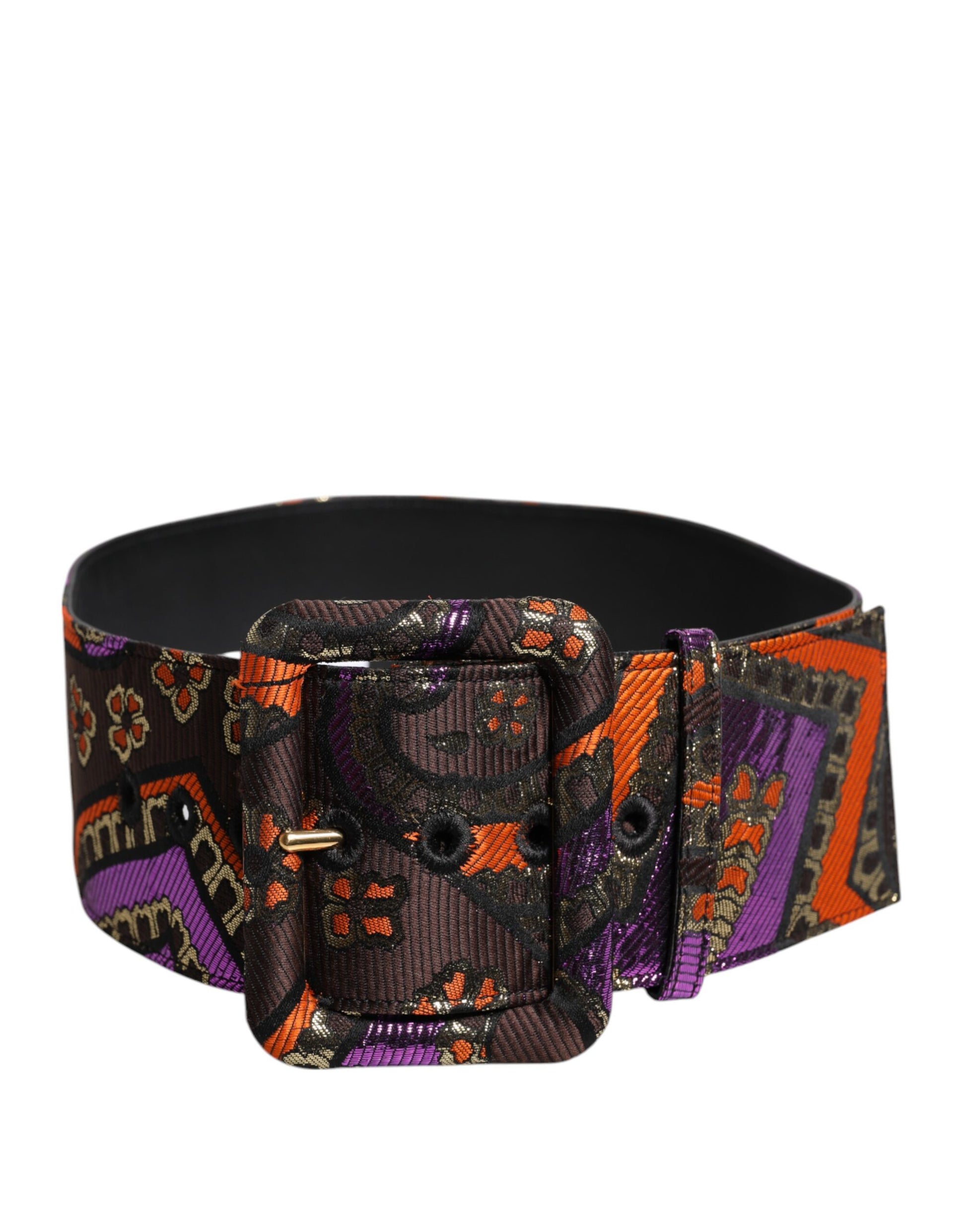 Dolce & Gabbana Multicolor Floral Jacquard Lurex Breite Taille Schnalle Gürtel