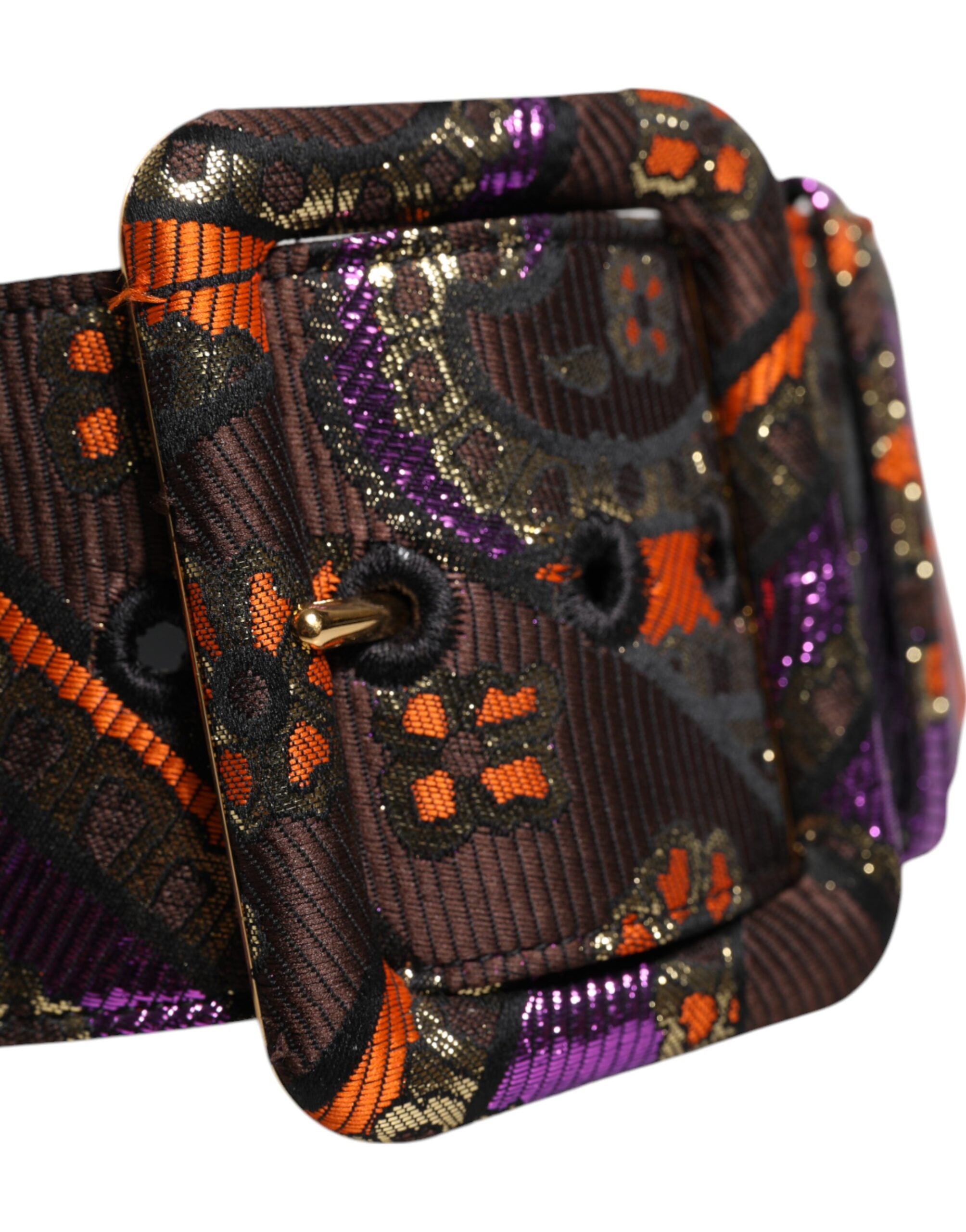 Dolce & Gabbana Multicolor Floral Jacquard Lurex Breite Taille Schnalle Gürtel