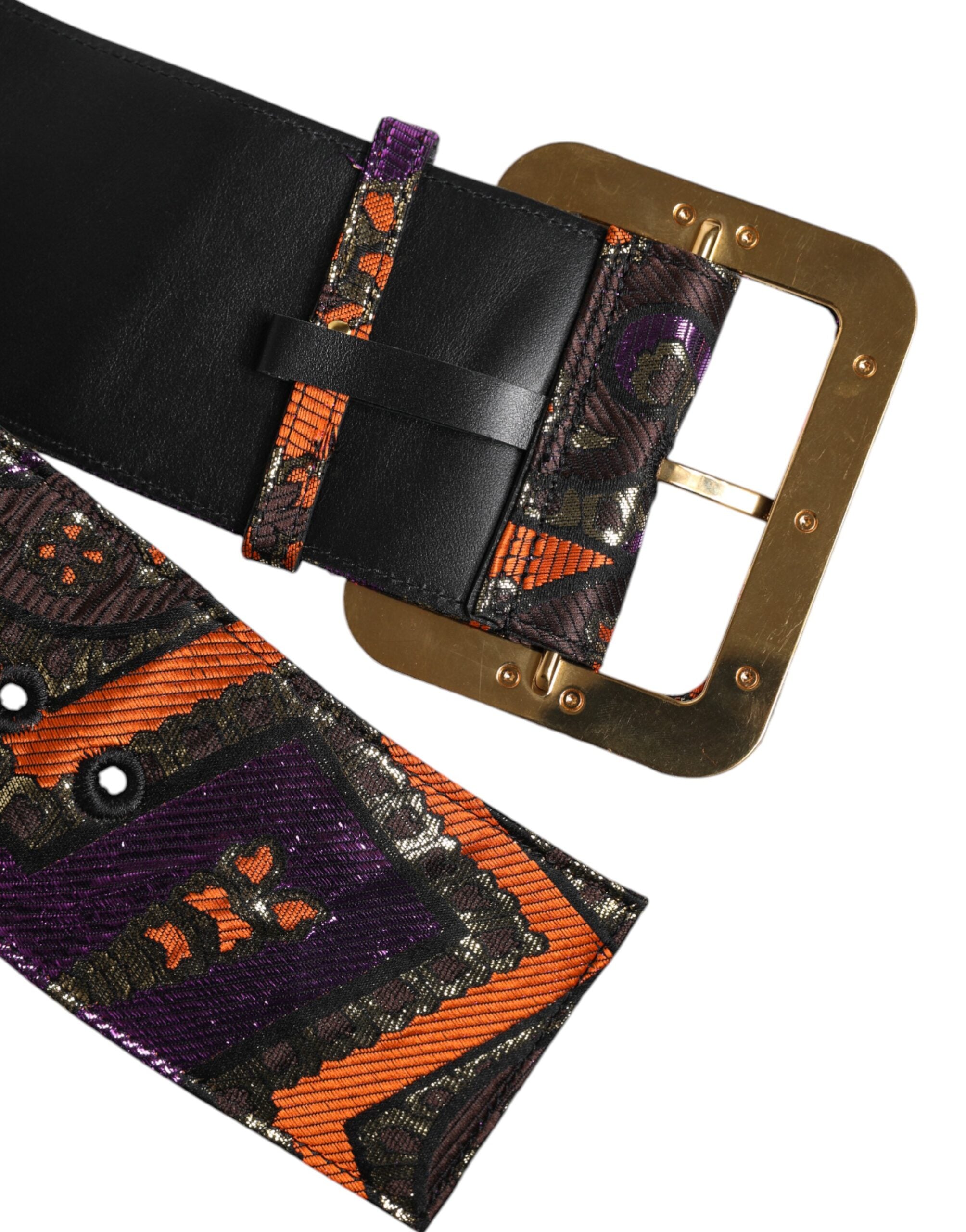 Dolce & Gabbana Multicolor Floral Jacquard Lurex Breite Taille Schnalle Gürtel