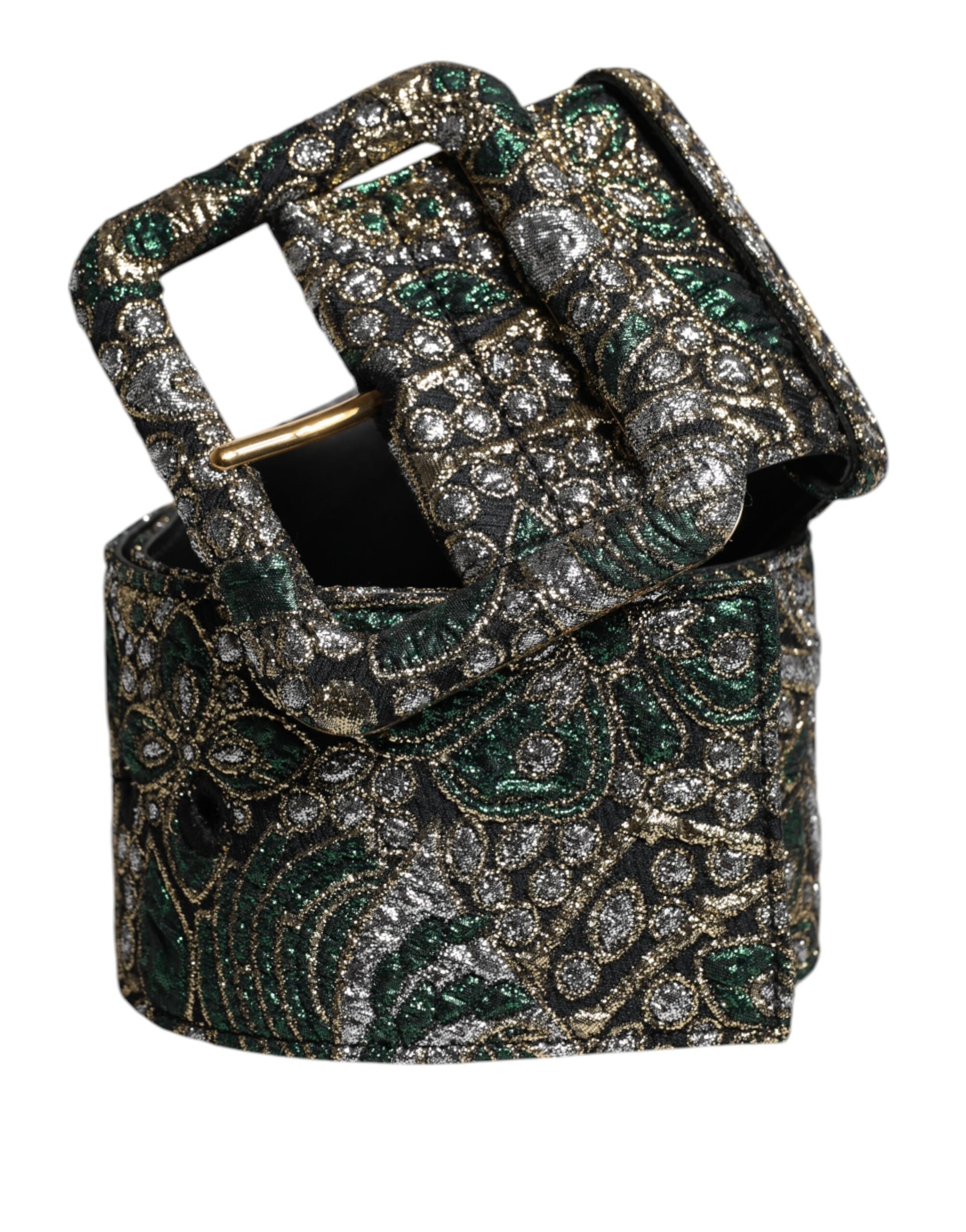 Dolce & Gabbana Multicolor Floral Jacquard Lurex Breite Taille Schnalle Gürtel