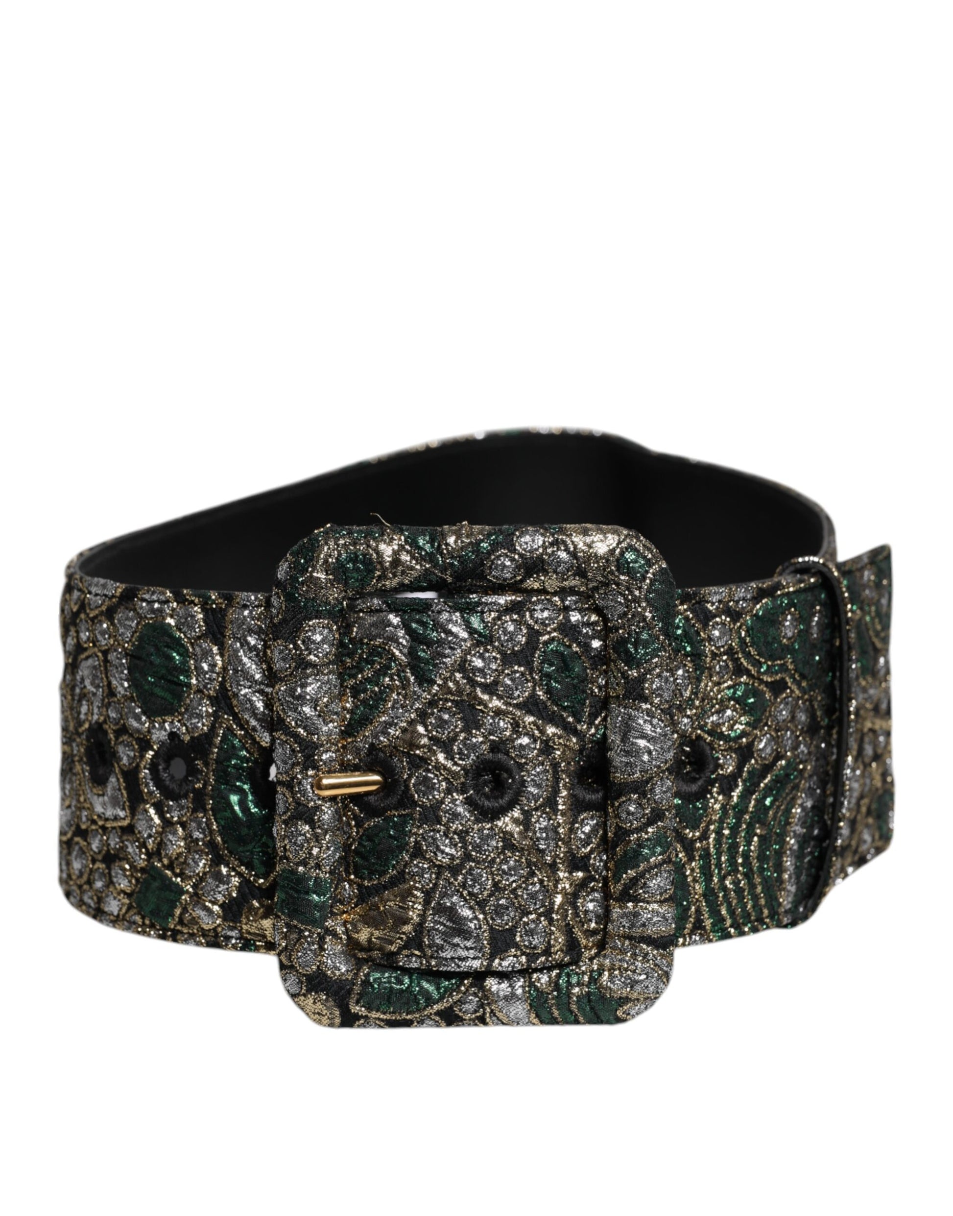 Dolce & Gabbana Multicolor Floral Jacquard Lurex Breite Taille Schnalle Gürtel