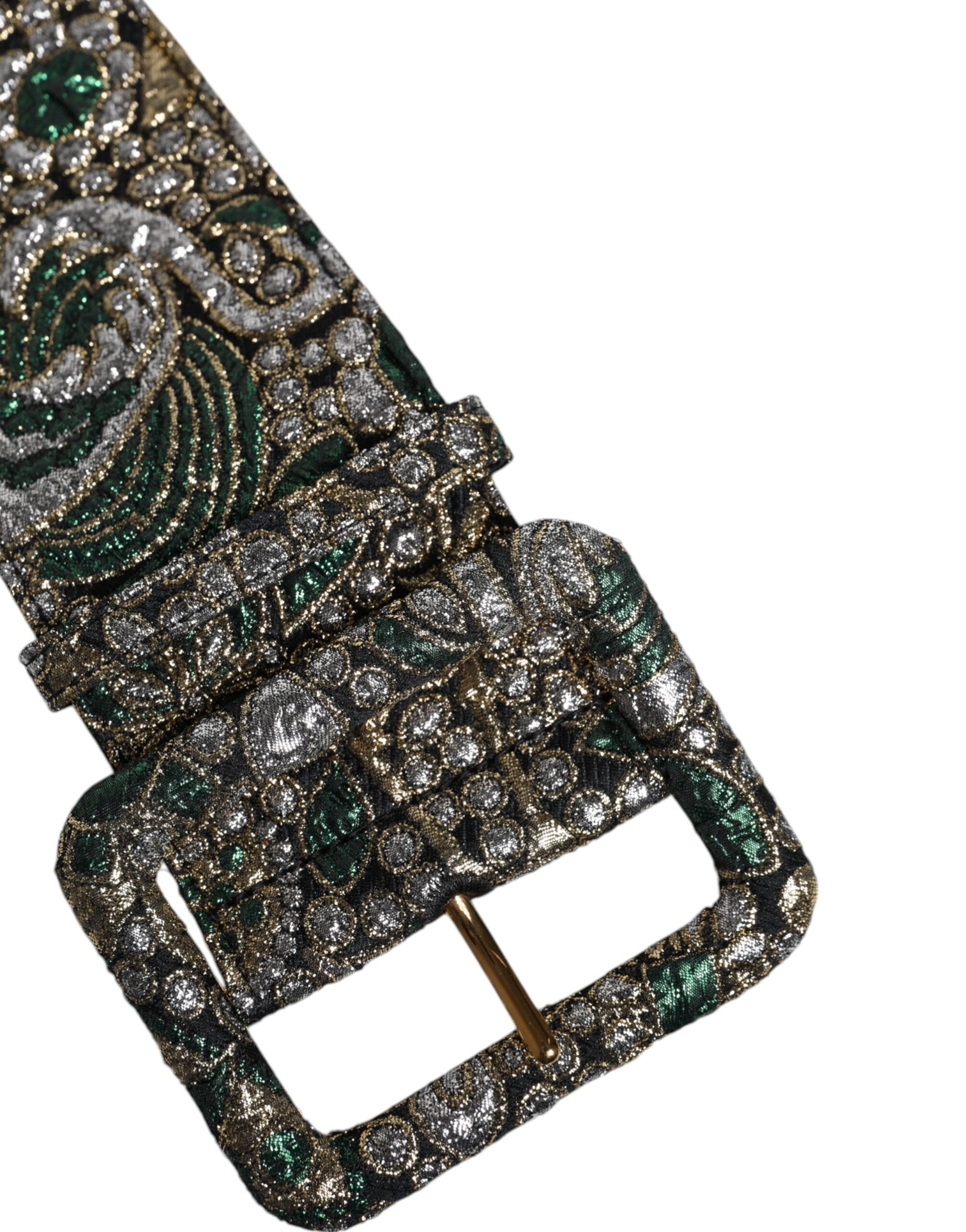 Dolce & Gabbana Multicolor Floral Jacquard Lurex Breite Taille Schnalle Gürtel