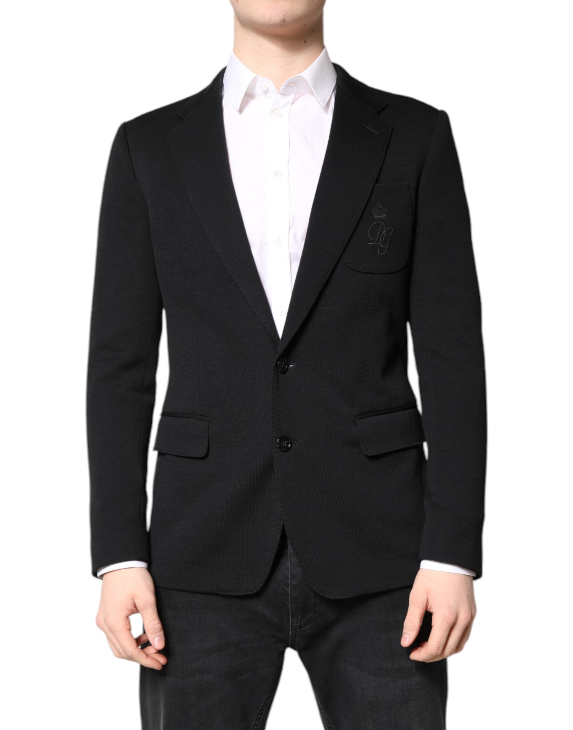 Dolce & Gabbana Schwarze Wolle Slim Fit Mantel Blazer Jacke Anzug