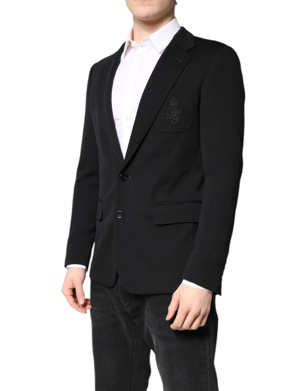 Dolce & Gabbana Schwarze Wolle Slim Fit Mantel Blazer Jacke Anzug