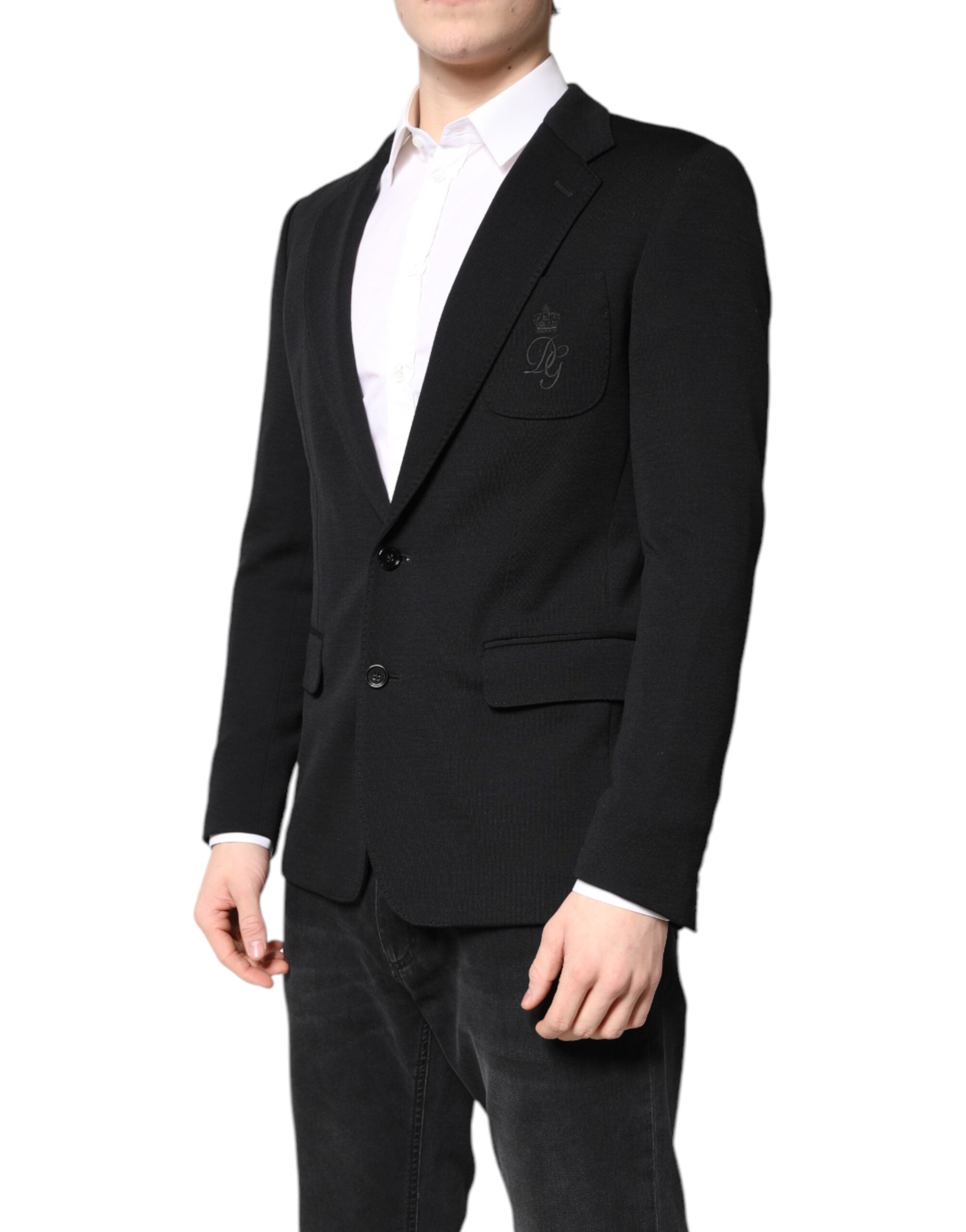 Dolce & Gabbana Schwarze Wolle Slim Fit Mantel Blazer Jacke Anzug