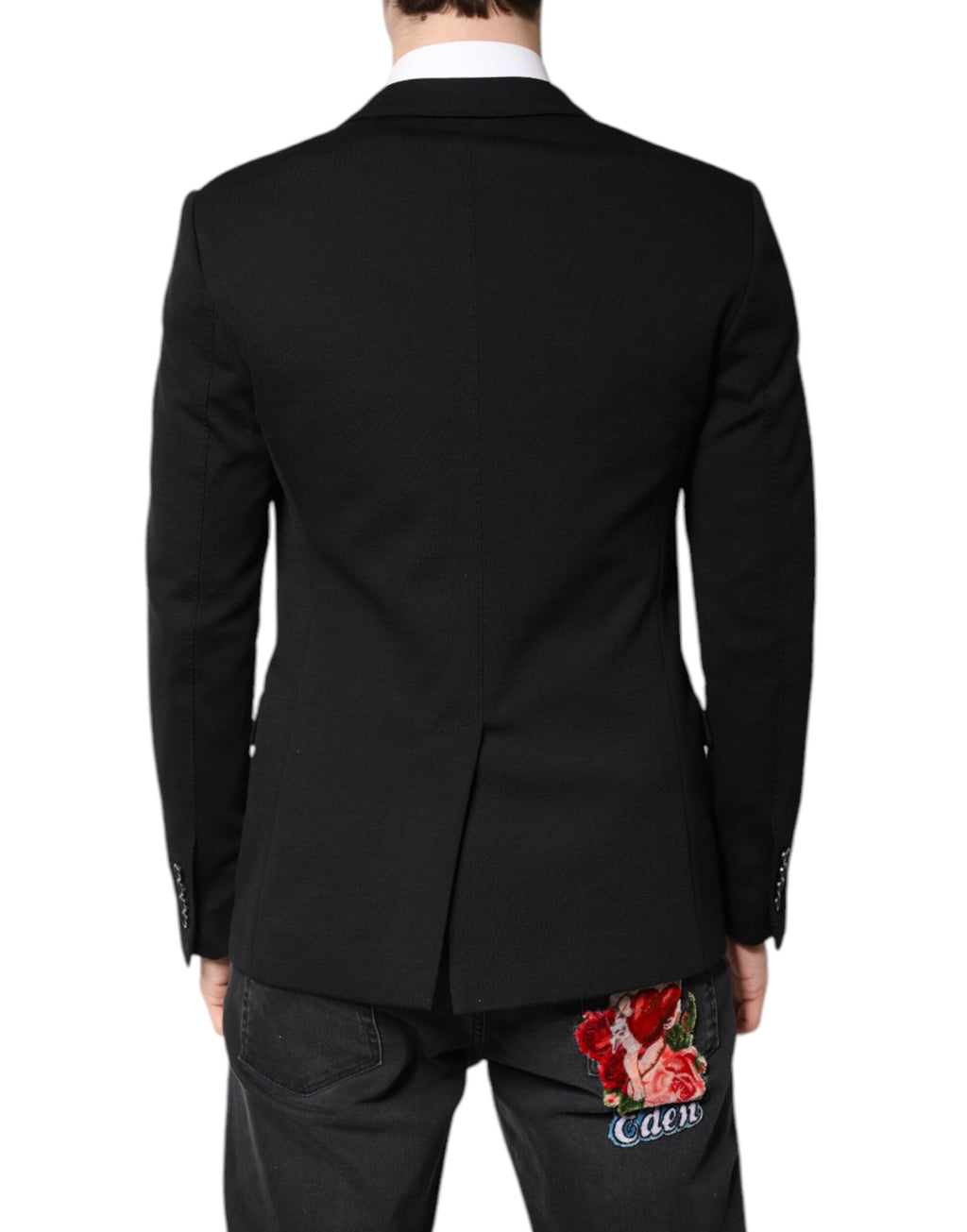 Dolce & Gabbana Schwarze Wolle Slim Fit Mantel Blazer Jacke Anzug