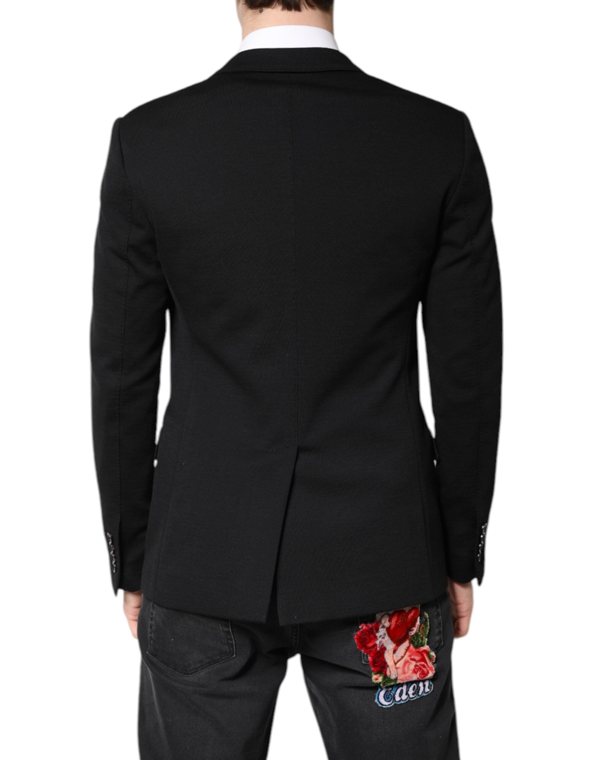 Dolce & Gabbana Schwarze Wolle Slim Fit Mantel Blazer Jacke Anzug
