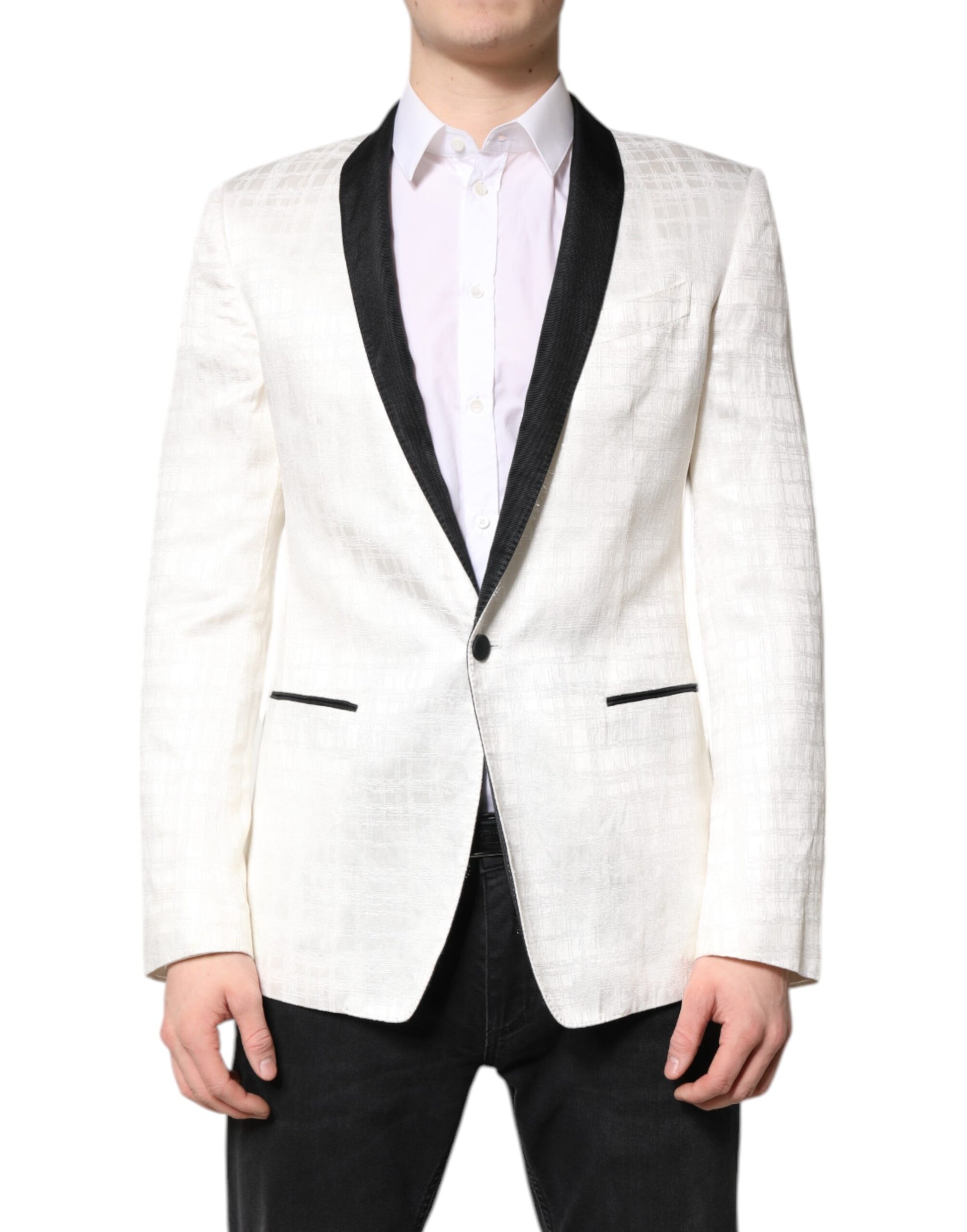 Dolce & Gabbana Weiß Schwarz Einreihiger Mantel Blazer Anzug