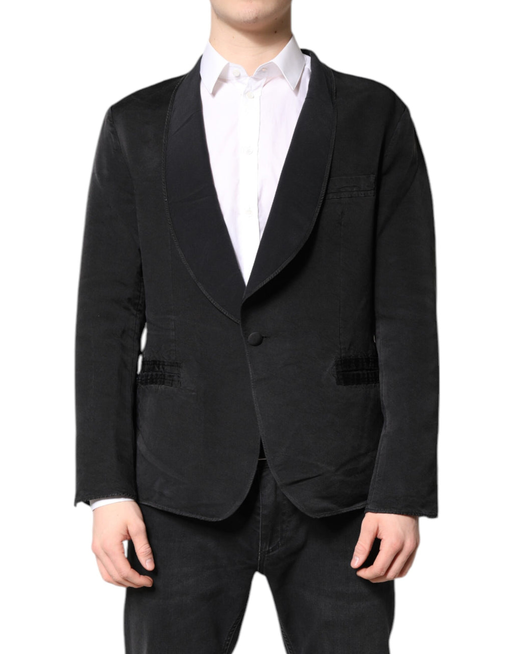Dolce & Gabbana Schwarzer einreihiger Seidenmantel Blazer Anzug