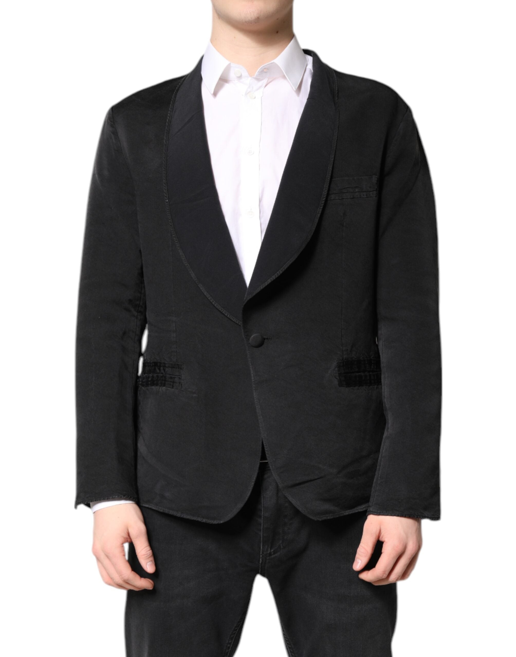 Dolce & Gabbana Schwarzer einreihiger Seidenmantel Blazer Anzug