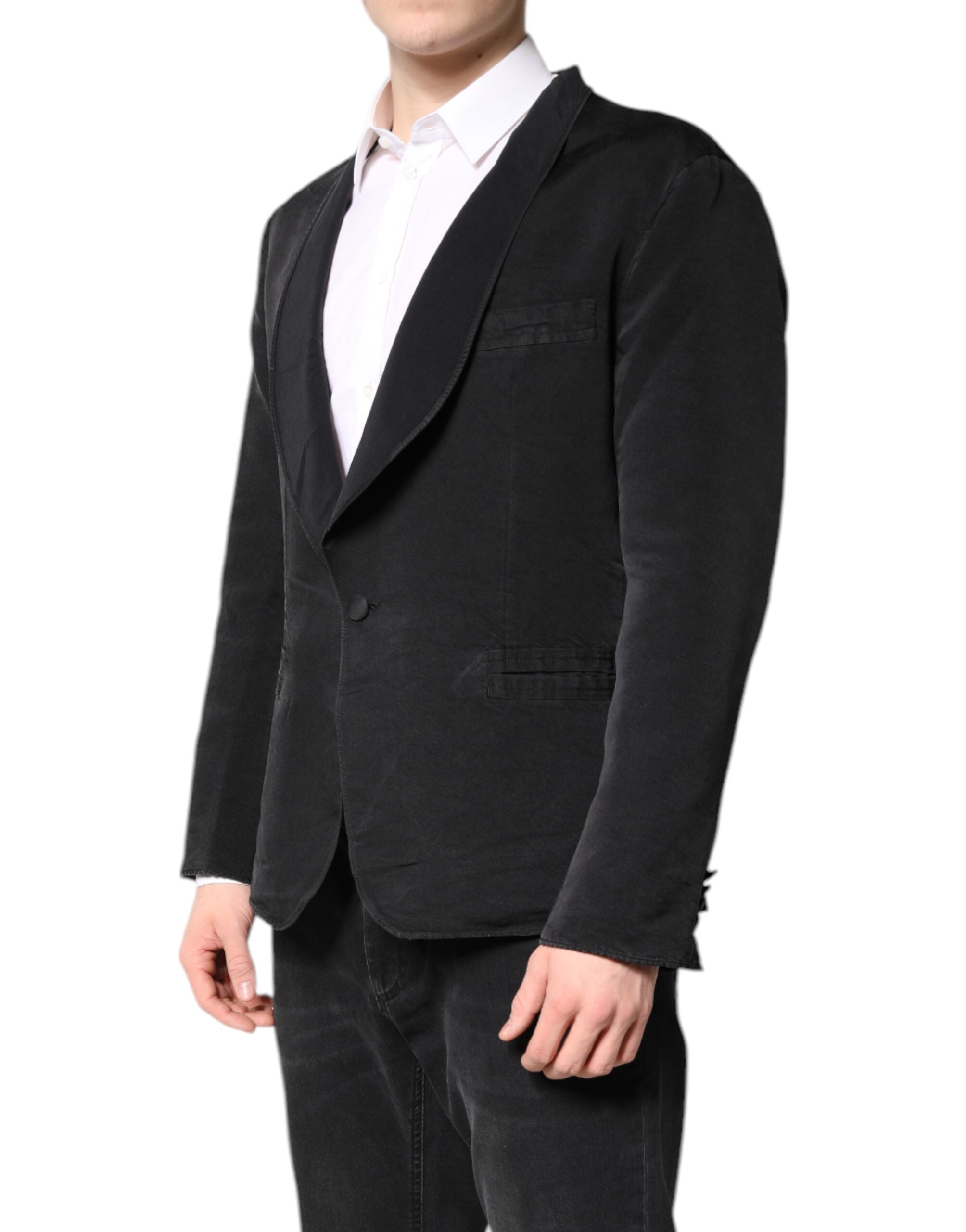 Dolce & Gabbana Schwarzer einreihiger Seidenmantel Blazer Anzug
