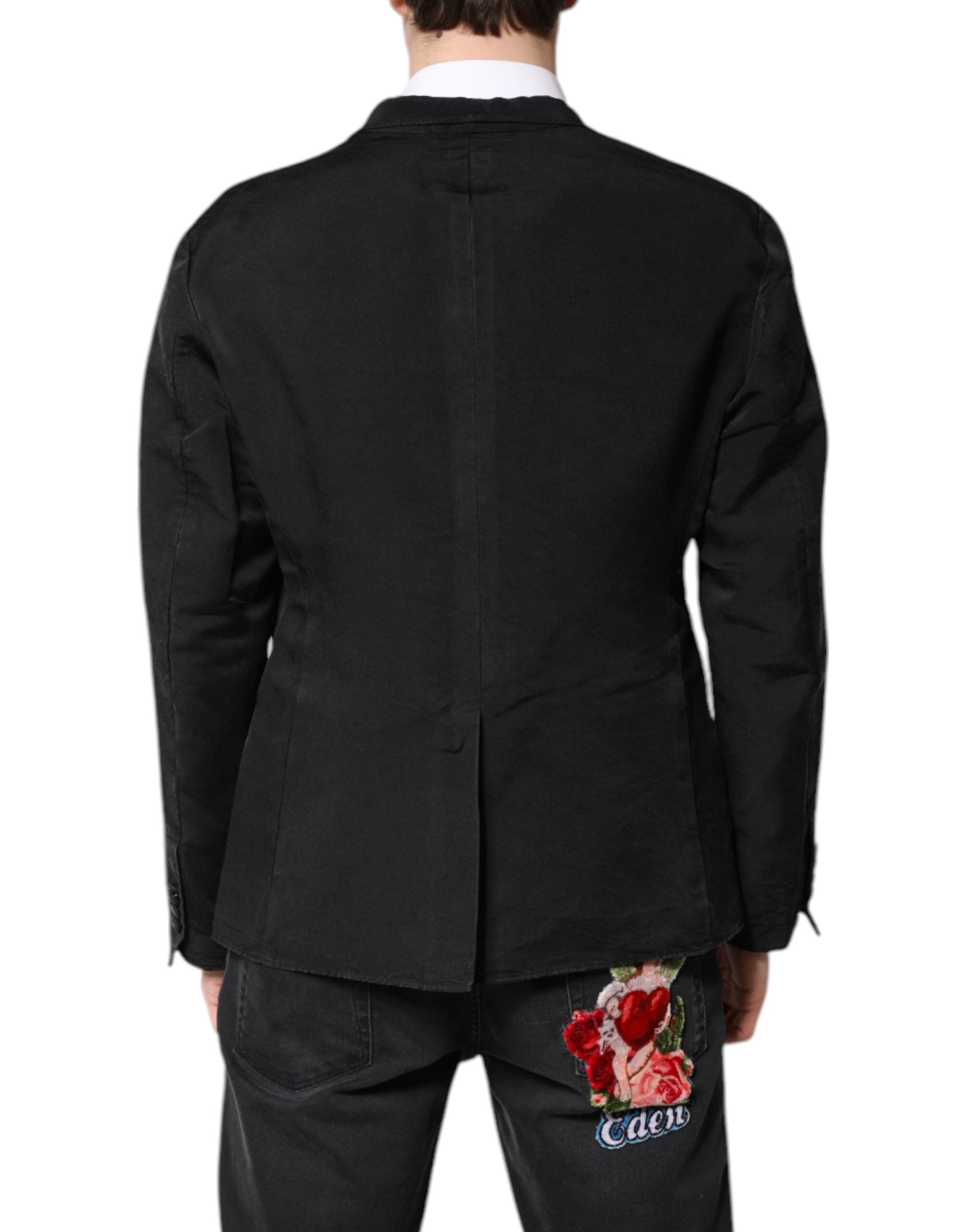 Dolce & Gabbana Schwarzer einreihiger Seidenmantel Blazer Anzug