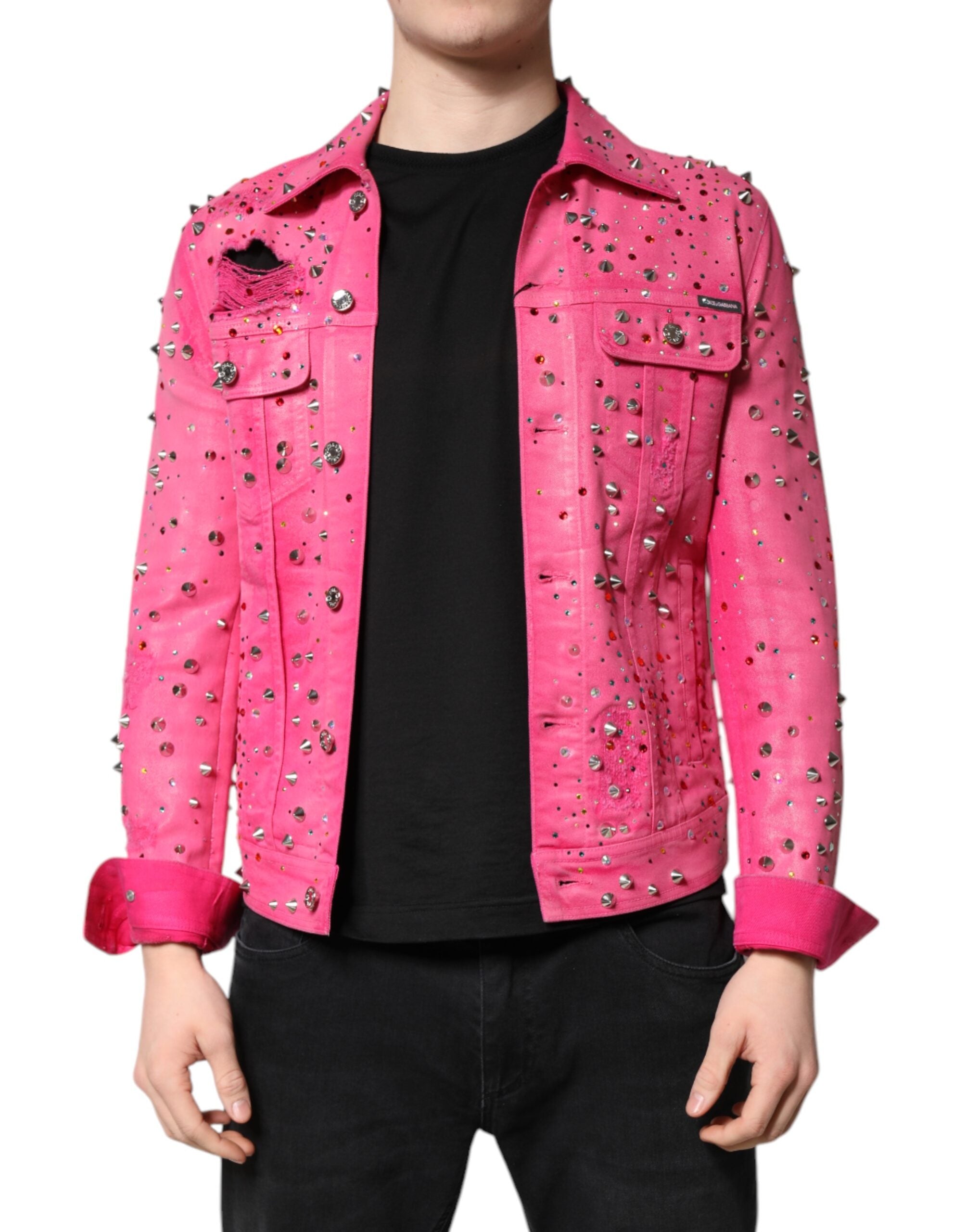 Dolce & Gabbana Rosa kristallverzierte Baumwoll-Denimjacke