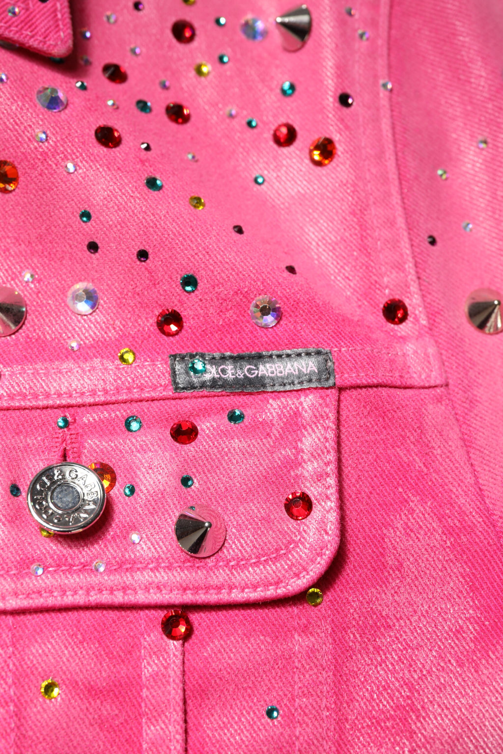 Dolce & Gabbana Rosa kristallverzierte Baumwoll-Denimjacke