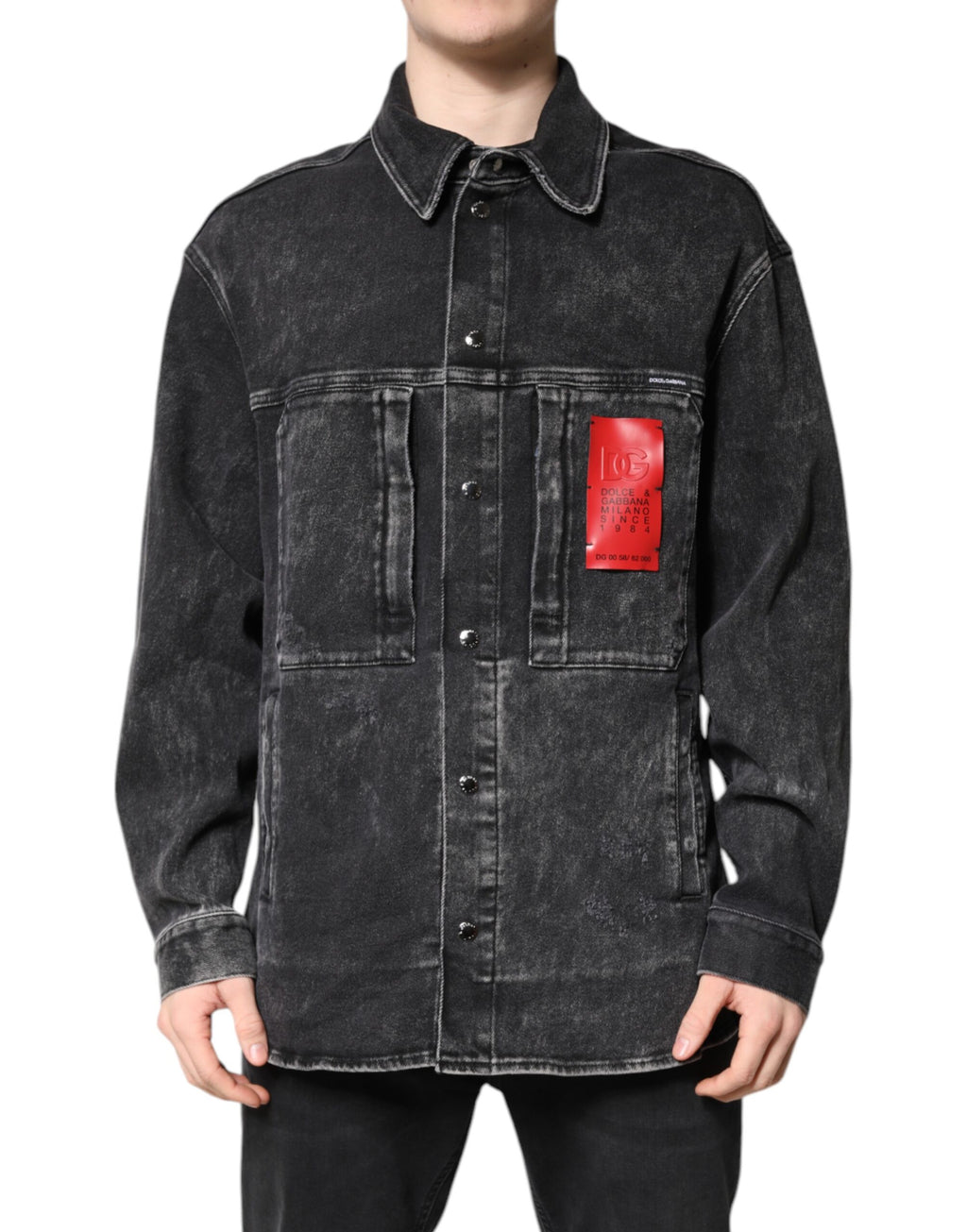 Dolce & Gabbana Schwarze Logo-Baumwoll-Stretch-Denimjacke