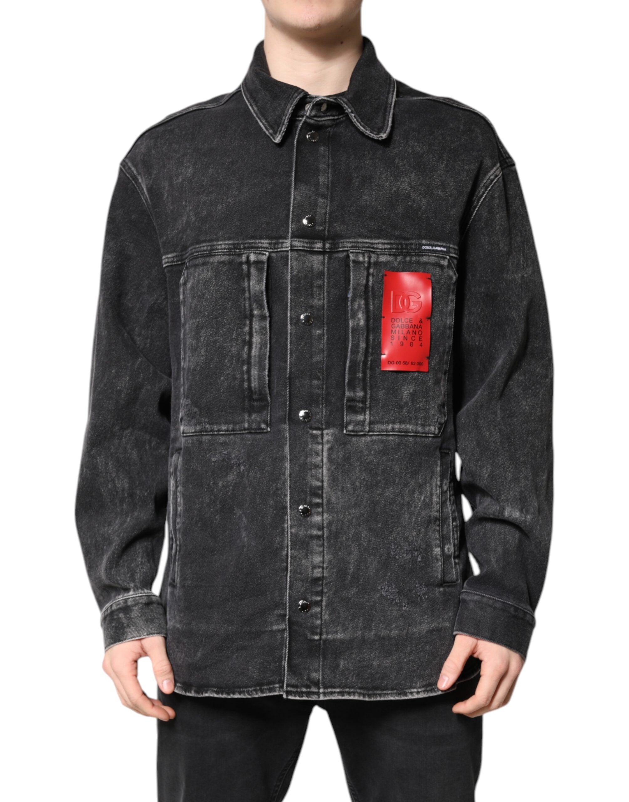 Dolce & Gabbana Schwarze Logo-Baumwoll-Stretch-Denimjacke