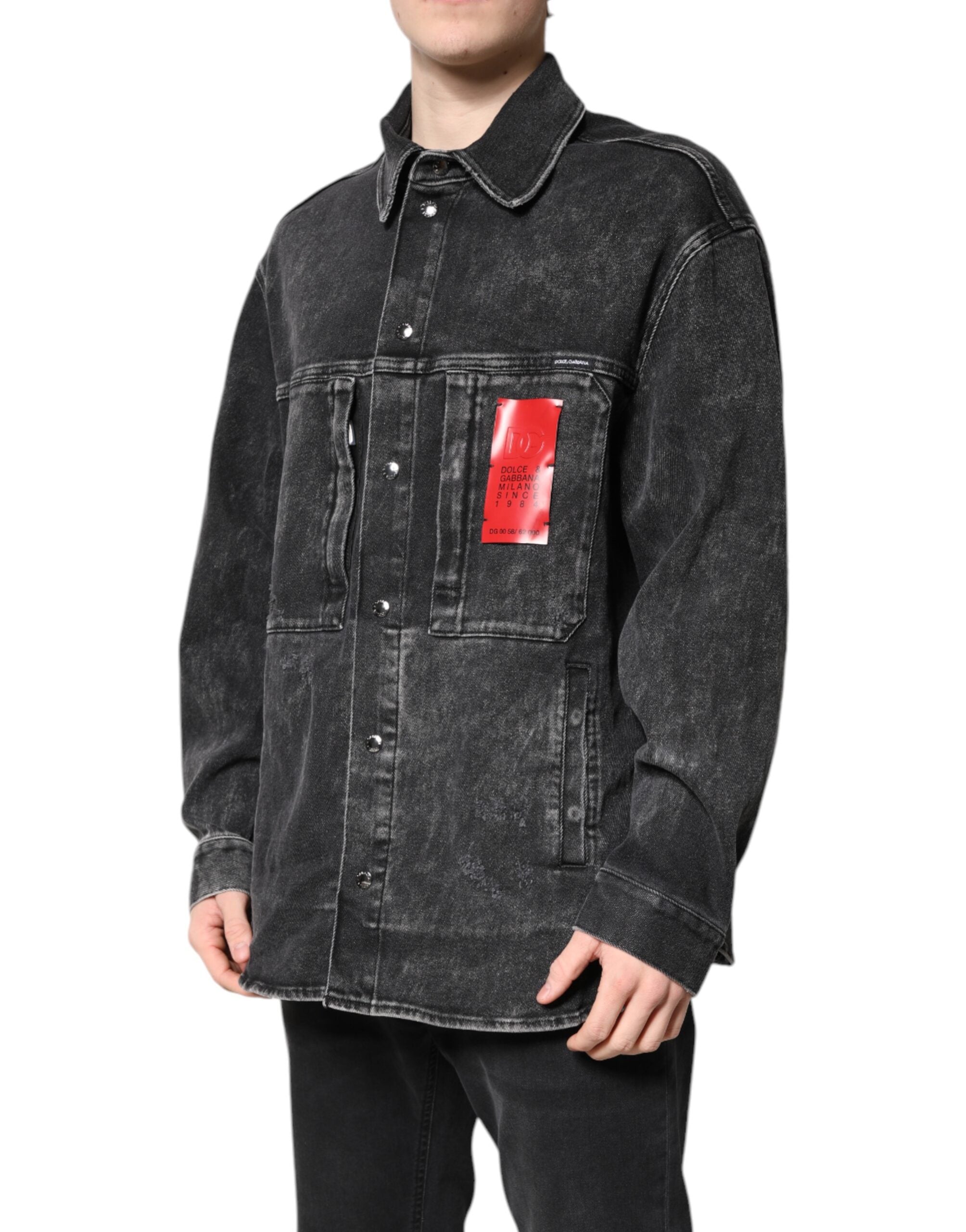 Dolce & Gabbana Schwarze Logo-Baumwoll-Stretch-Denimjacke