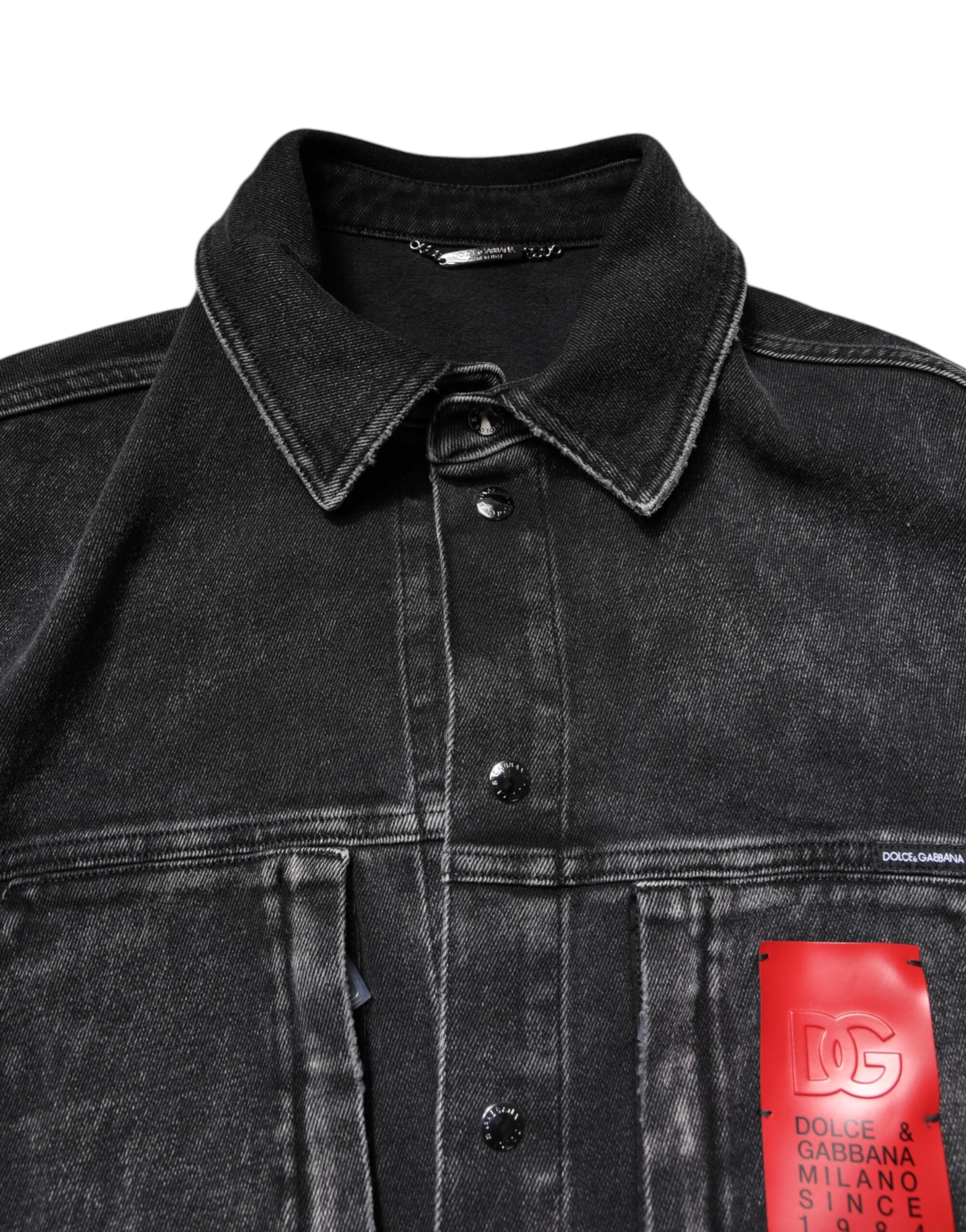 Dolce & Gabbana Schwarze Logo-Baumwoll-Stretch-Denimjacke
