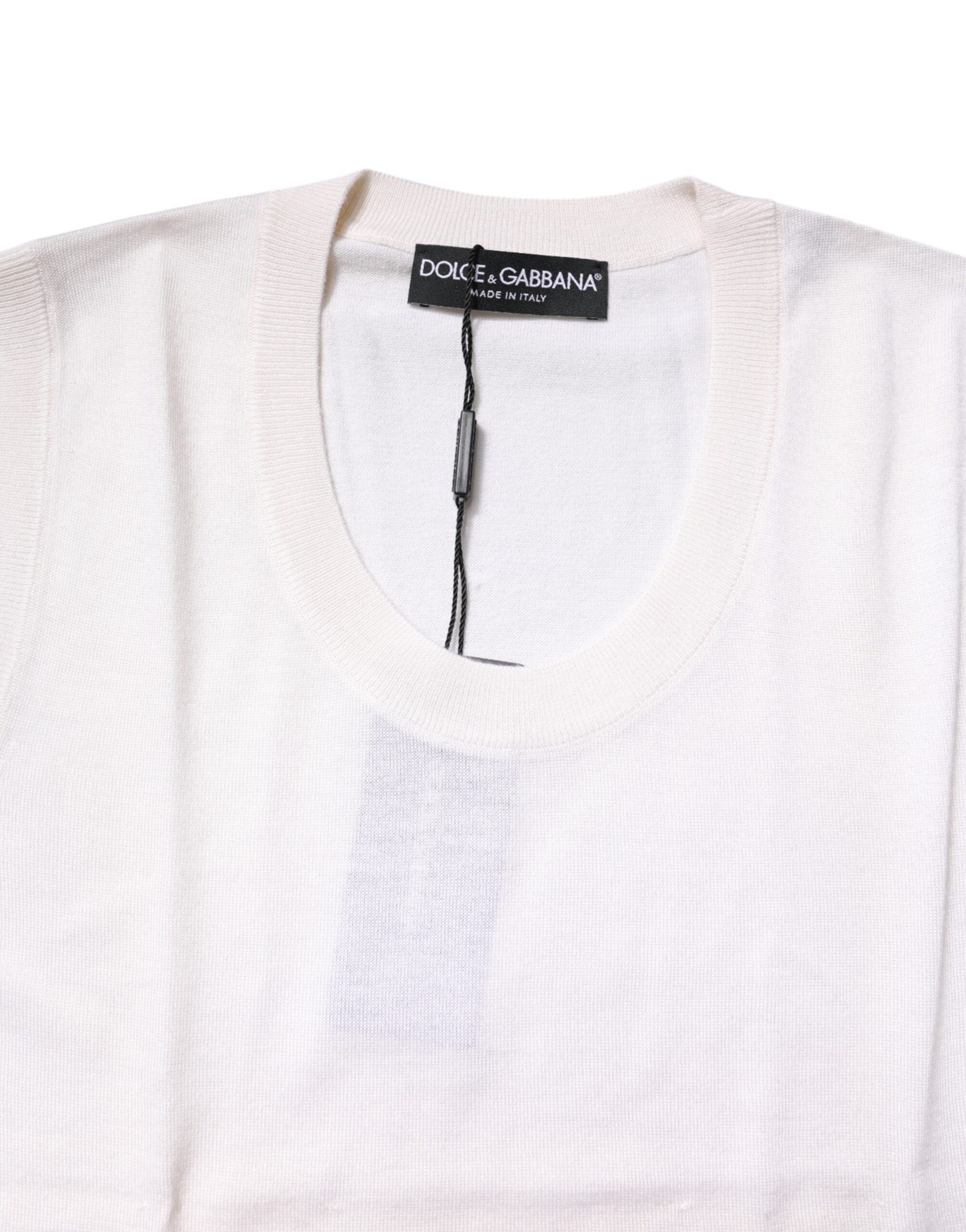 Dolce & Gabbana Weißes ärmelloses Kaschmir-Rundhals-Top