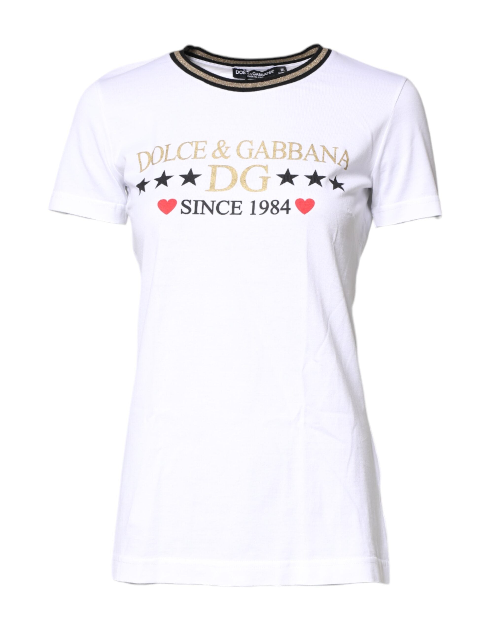 Dolce & Gabbana Weißes T-Shirt mit Rundhalsausschnitt aus Baumwolle mit Grafikdruck