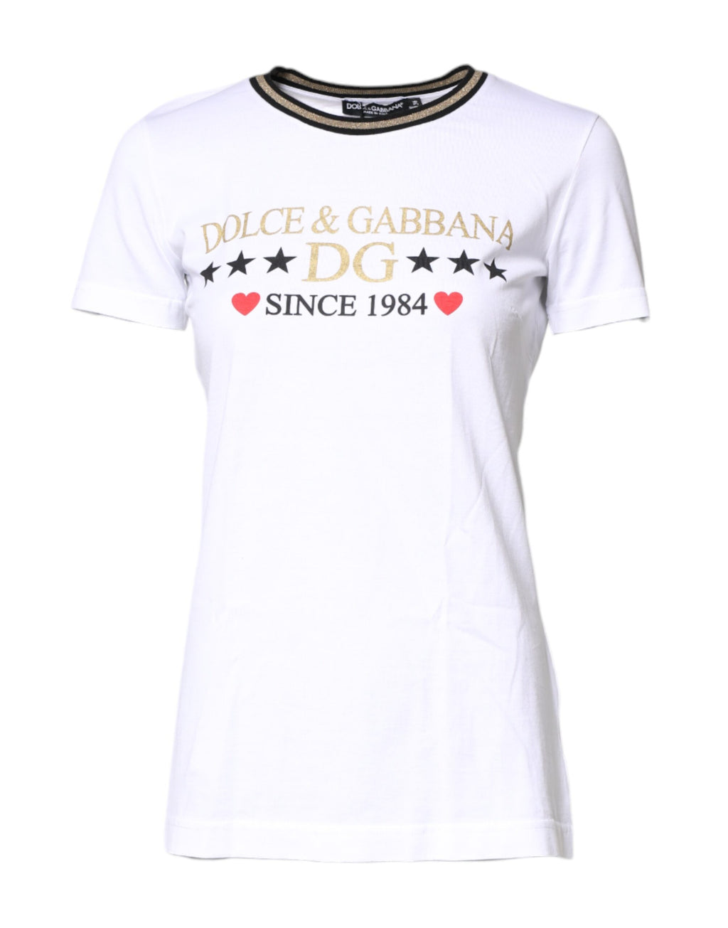 Dolce & Gabbana Weißes T-Shirt mit Rundhalsausschnitt aus Baumwolle mit Grafikdruck