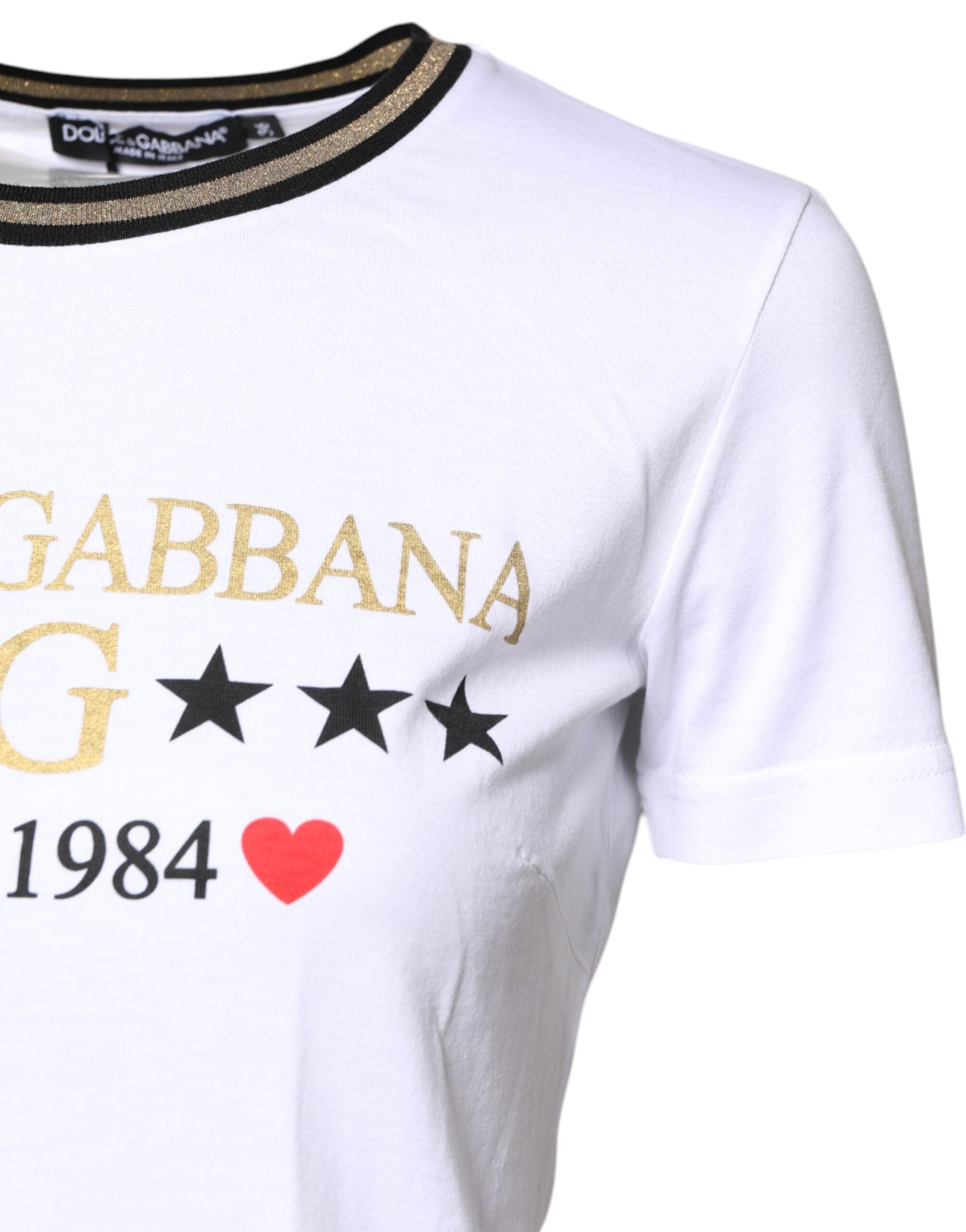 Dolce & Gabbana Weißes T-Shirt mit Rundhalsausschnitt aus Baumwolle mit Grafikdruck