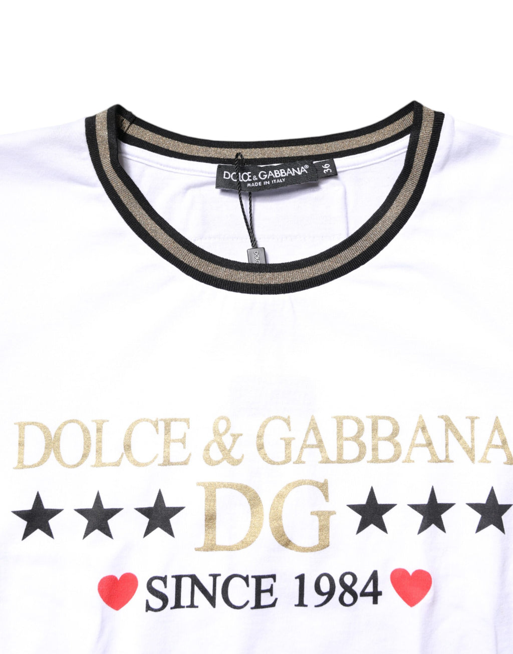 Dolce & Gabbana Weißes T-Shirt mit Rundhalsausschnitt aus Baumwolle mit Grafikdruck