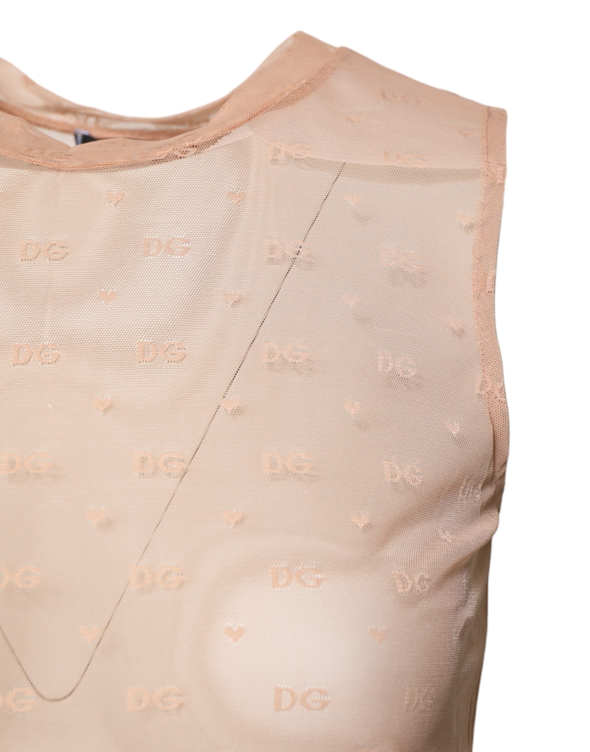 Dolce & Gabbana Beigefarbenes ärmelloses Nylon-Logo-Monogramm-Tanktop