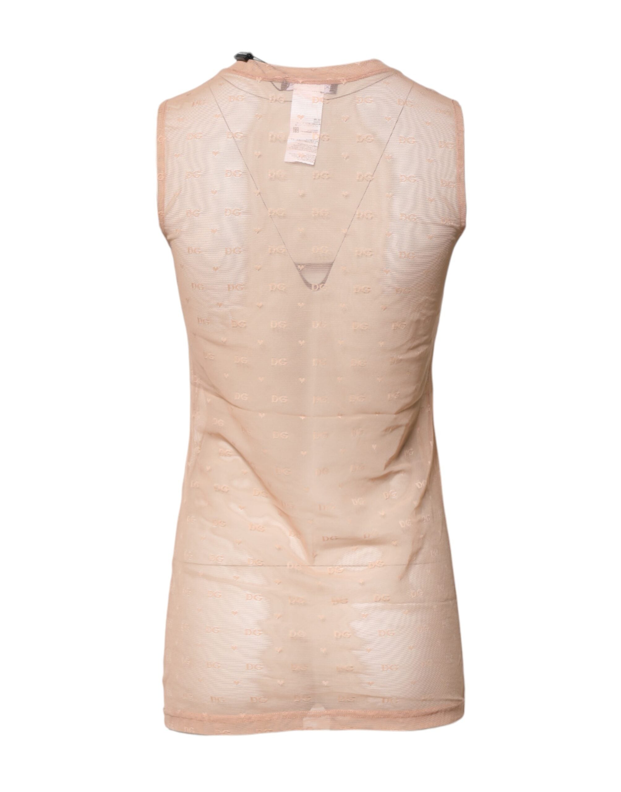 Dolce & Gabbana Beigefarbenes ärmelloses Nylon-Logo-Monogramm-Tanktop