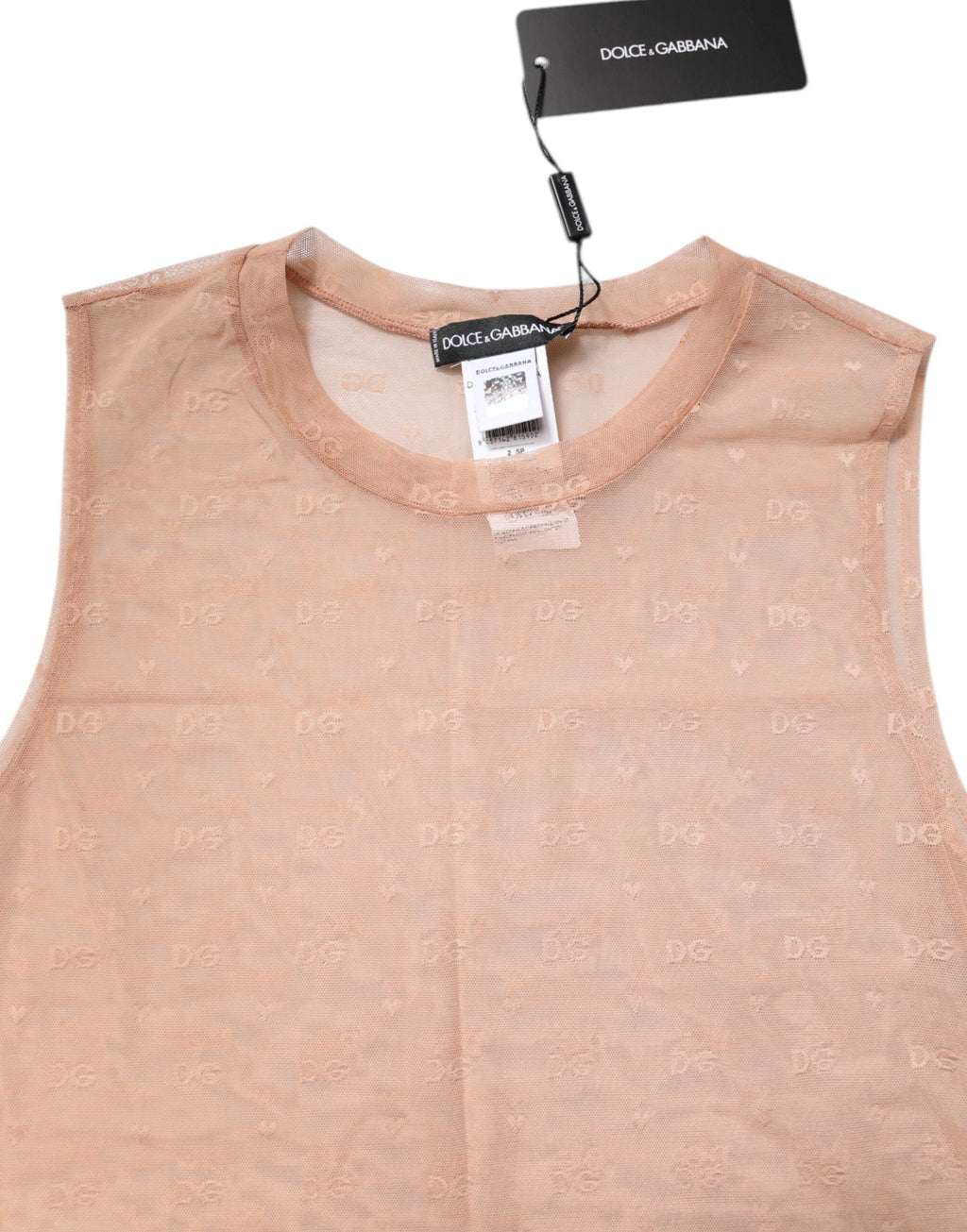 Dolce & Gabbana Beigefarbenes ärmelloses Nylon-Logo-Monogramm-Tanktop