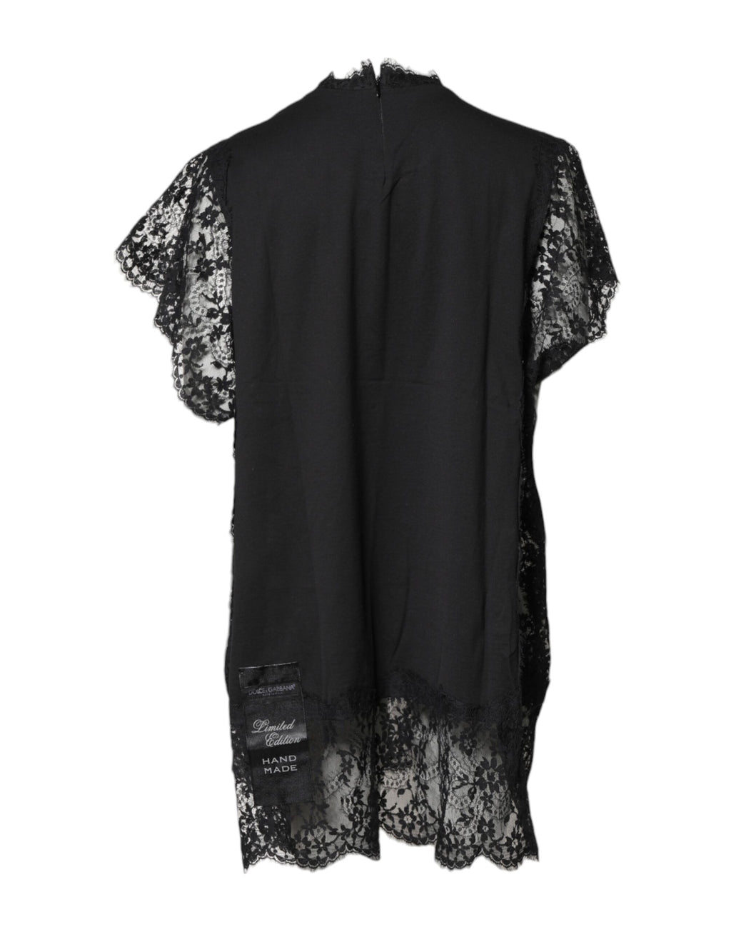 Dolce & Gabbana Schwarzes Top mit Rundhalsausschnitt aus transparenter Spitze Sacred Heart