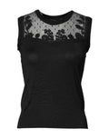 Dolce & Gabbana Black Lace Sheer Crew Neck Sleeveless Top
