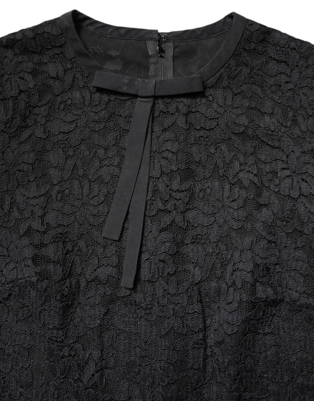 Dolce & Gabbana Schwarzes STAFF Top mit Rundhalsausschnitt und langen Ärmeln aus Spitze