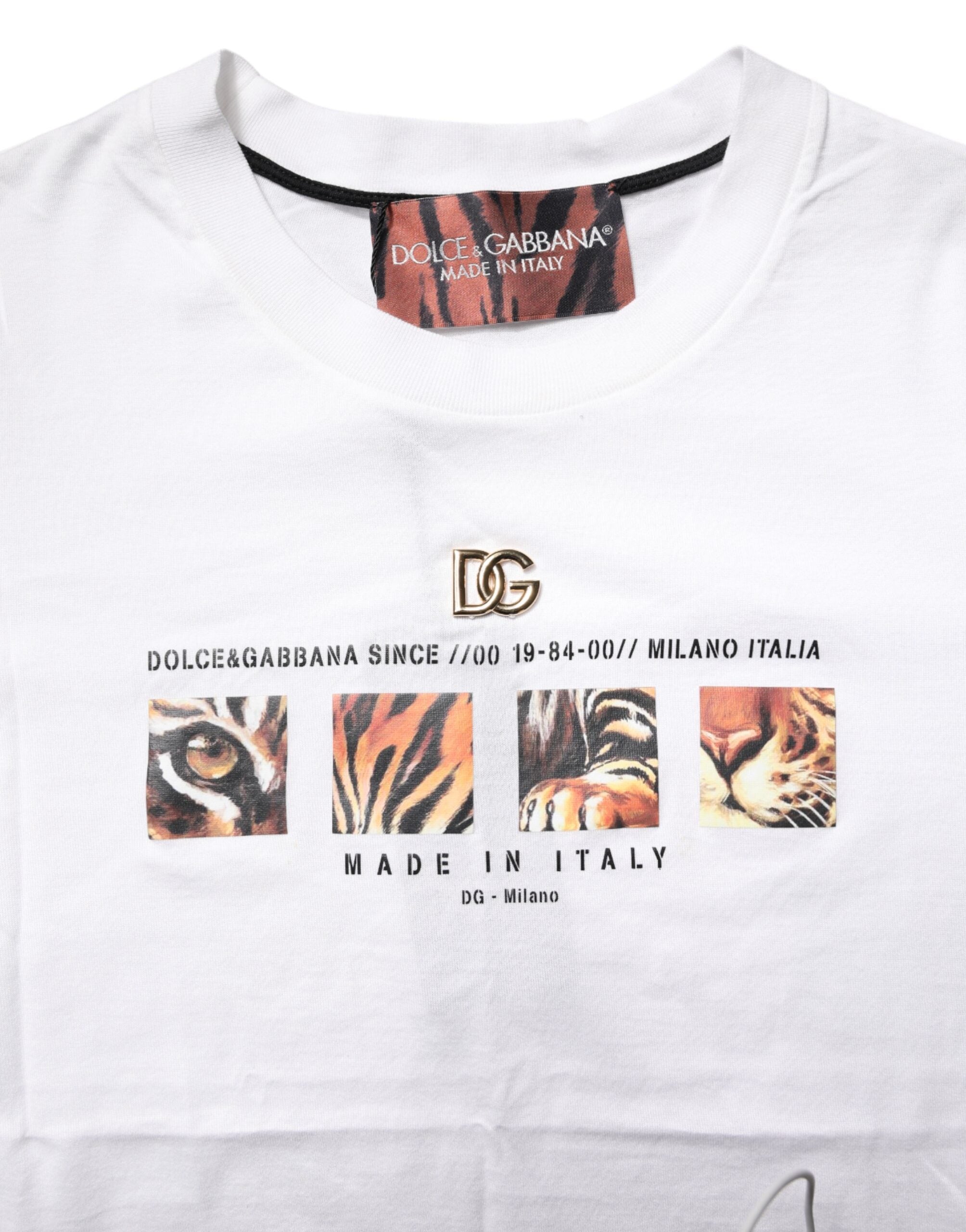 Dolce & Gabbana Weißes T-Shirt mit Rundhalsausschnitt und Grafikdruck aus Baumwolle