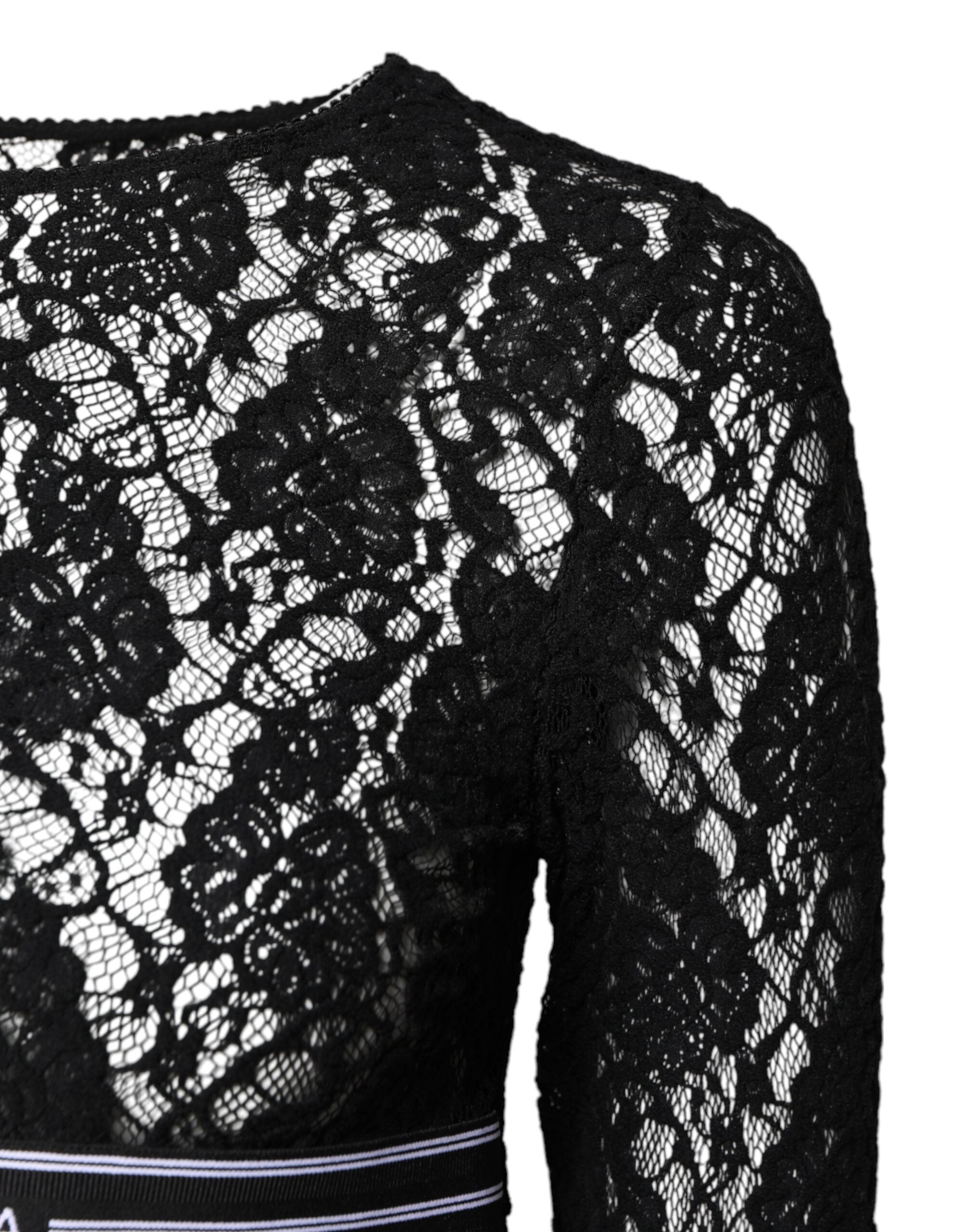 Dolce & Gabbana Schwarzes langärmeliges Pullover-Top mit floraler Spitze
