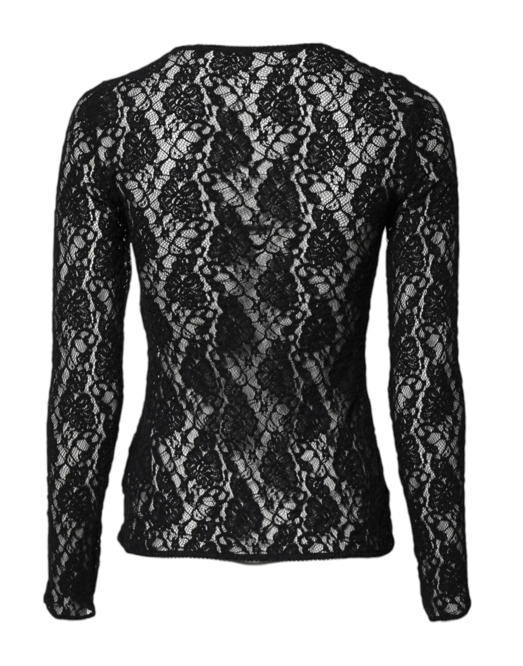 Dolce & Gabbana Schwarzes langärmeliges Pullover-Top mit floraler Spitze