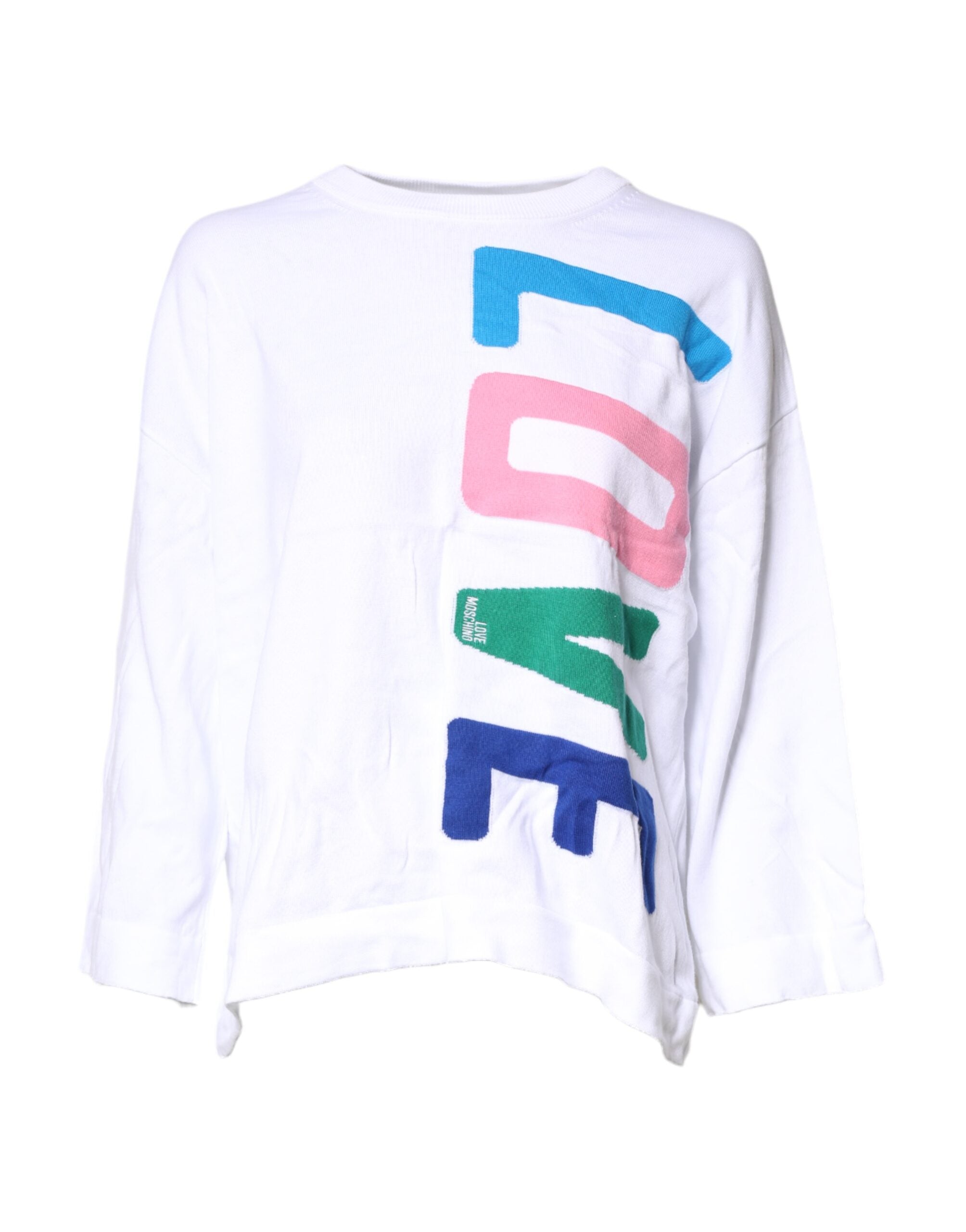 Love Moschino Weißes T-Shirt mit Grafikdruck und langen Ärmeln aus Baumwolle