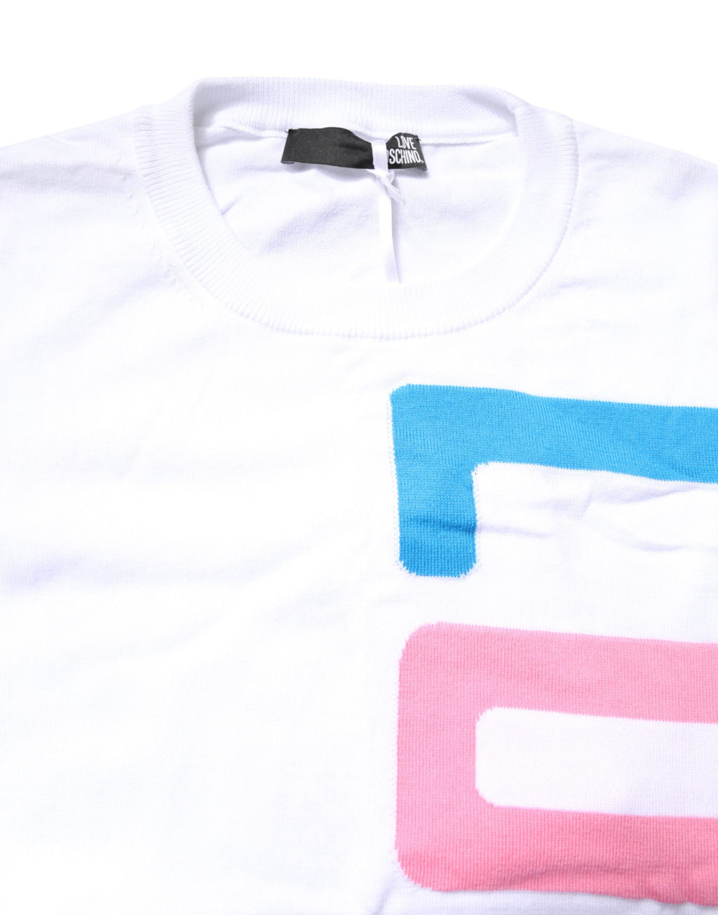 Love Moschino Weißes T-Shirt mit Grafikdruck und langen Ärmeln aus Baumwolle