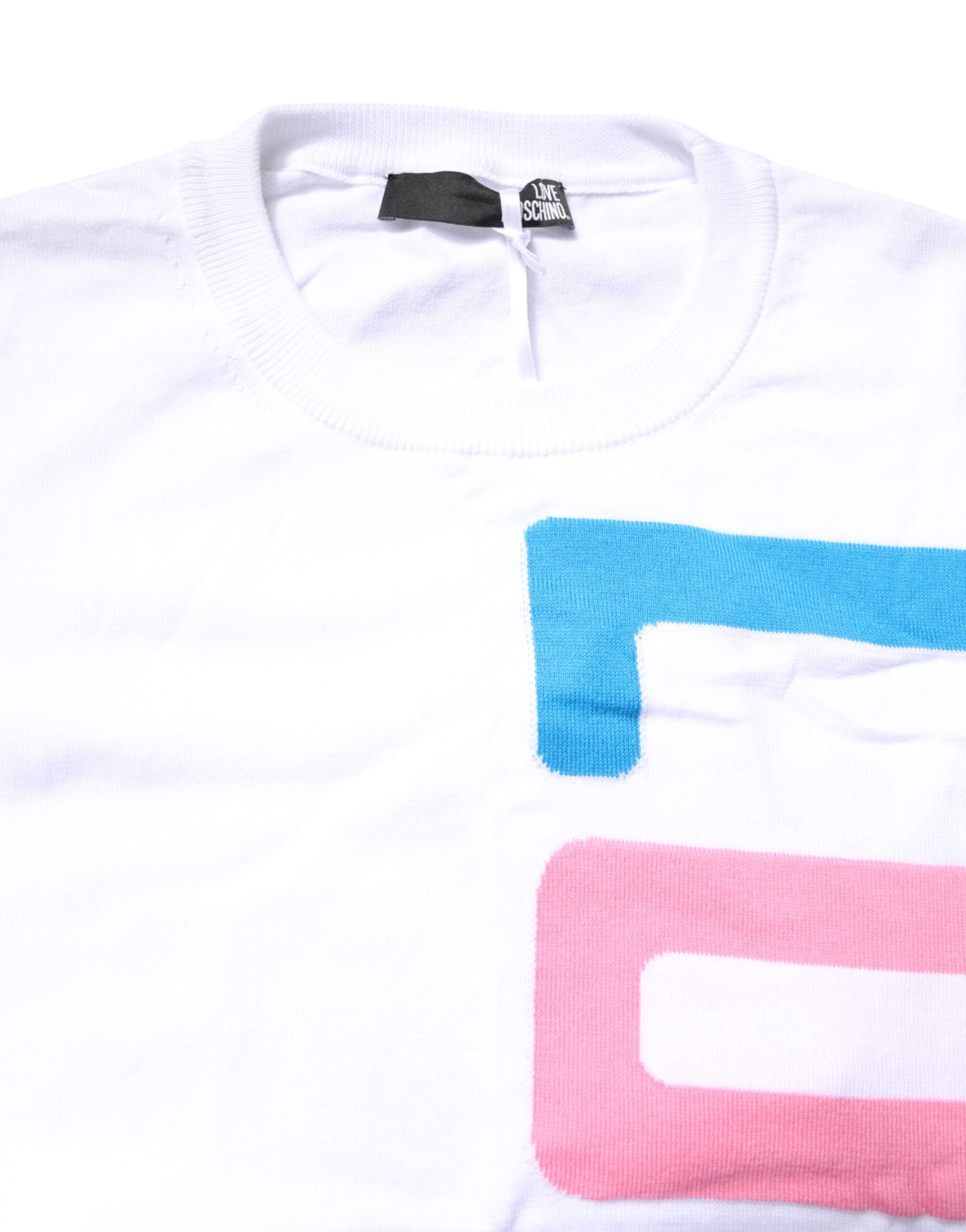 Love Moschino Weißes T-Shirt mit Grafikdruck und langen Ärmeln aus Baumwolle