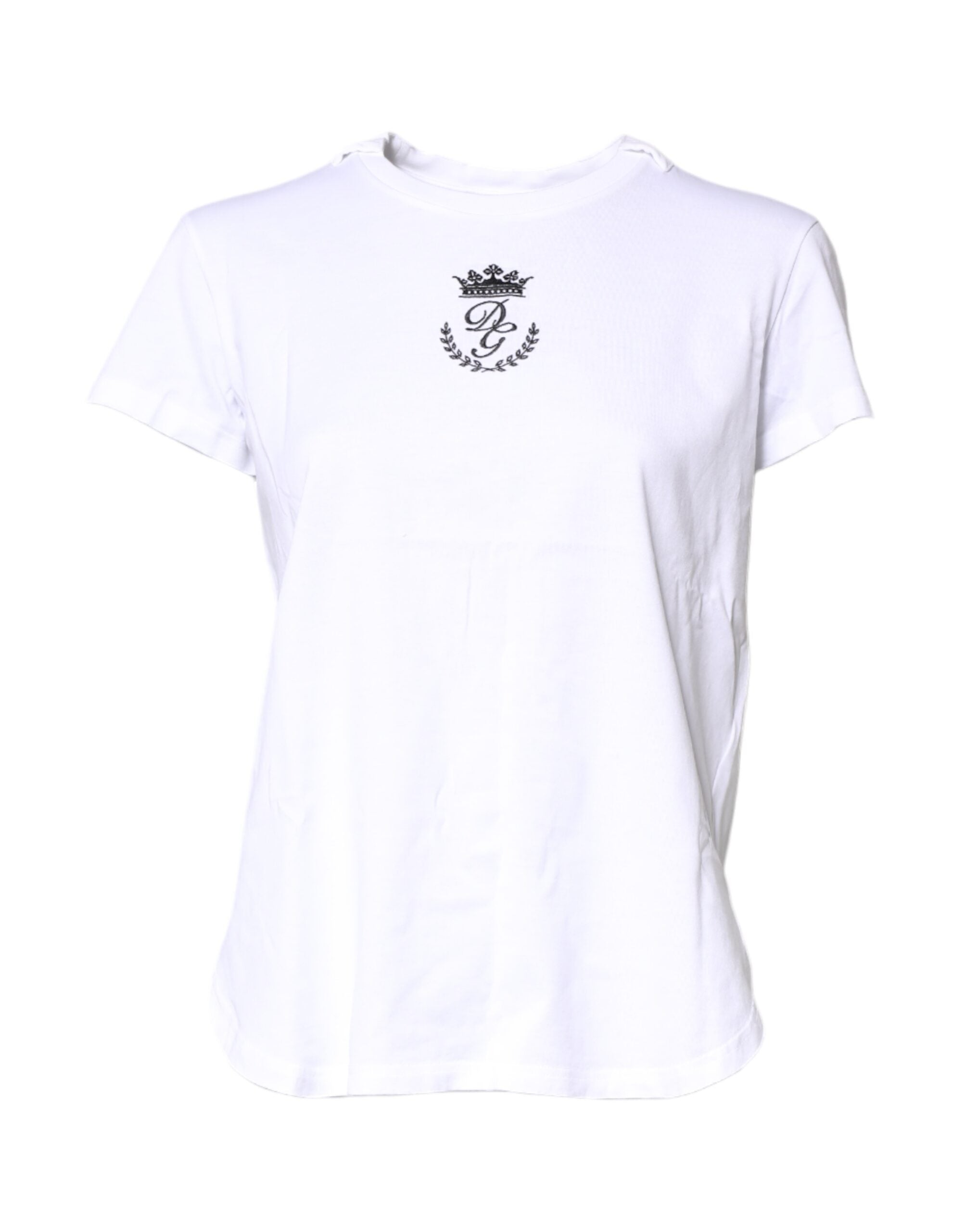 Dolce & Gabbana Weißes Logo-Crown-Baumwoll-T-Shirt mit Rundhalsausschnitt