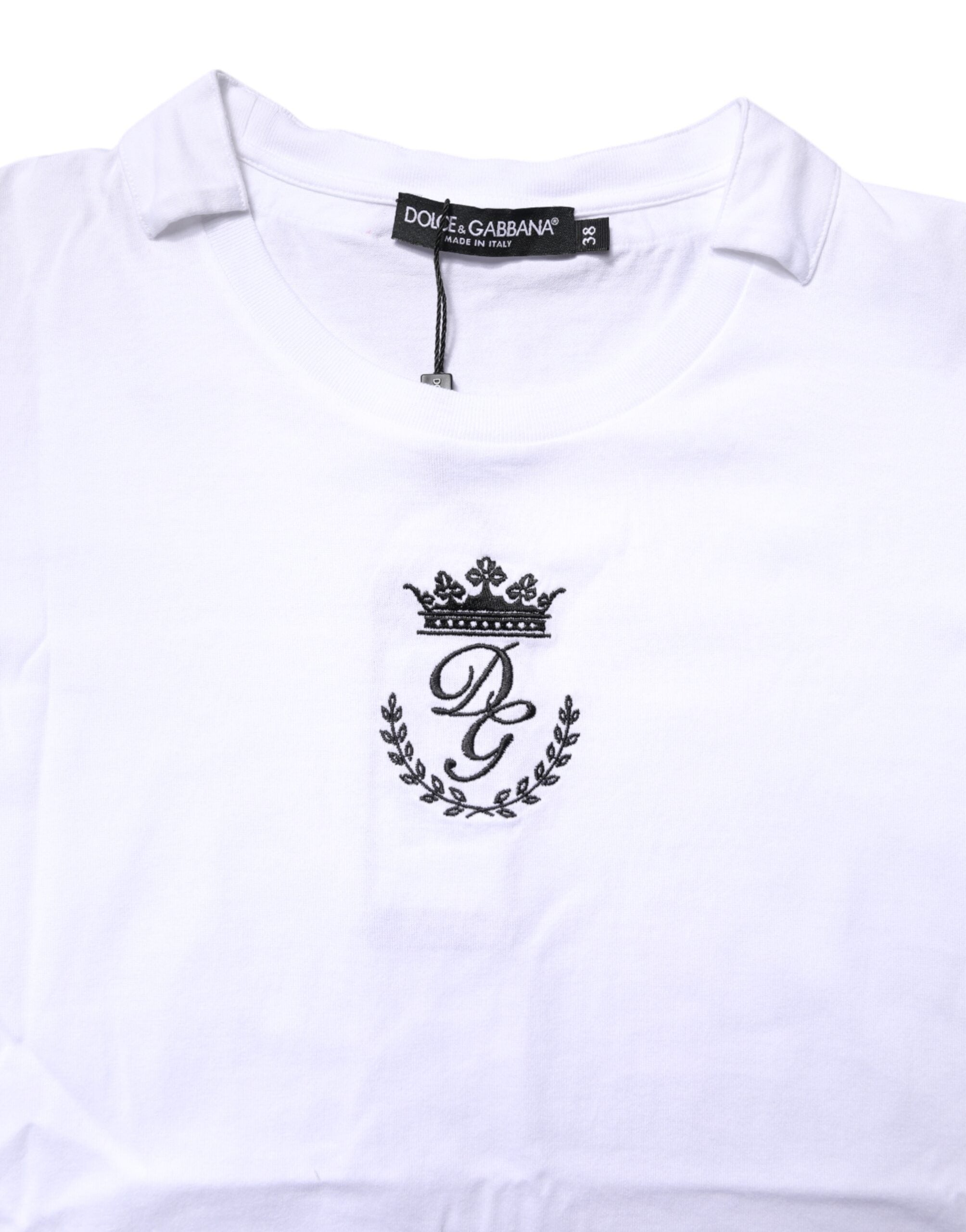 Dolce & Gabbana Weißes Logo-Crown-Baumwoll-T-Shirt mit Rundhalsausschnitt