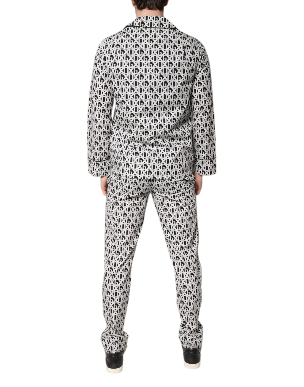 Dolce & Gabbana Schwarz Weiß DG Print Baumwolle Pyjama Set Schlafanzug